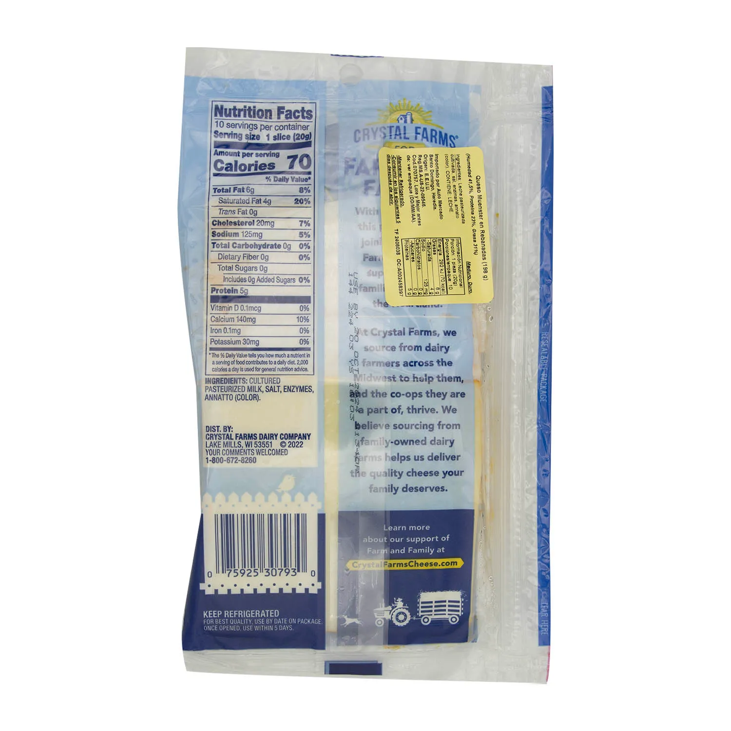 Queso Muenster Rebanado 10u Crystal Farms