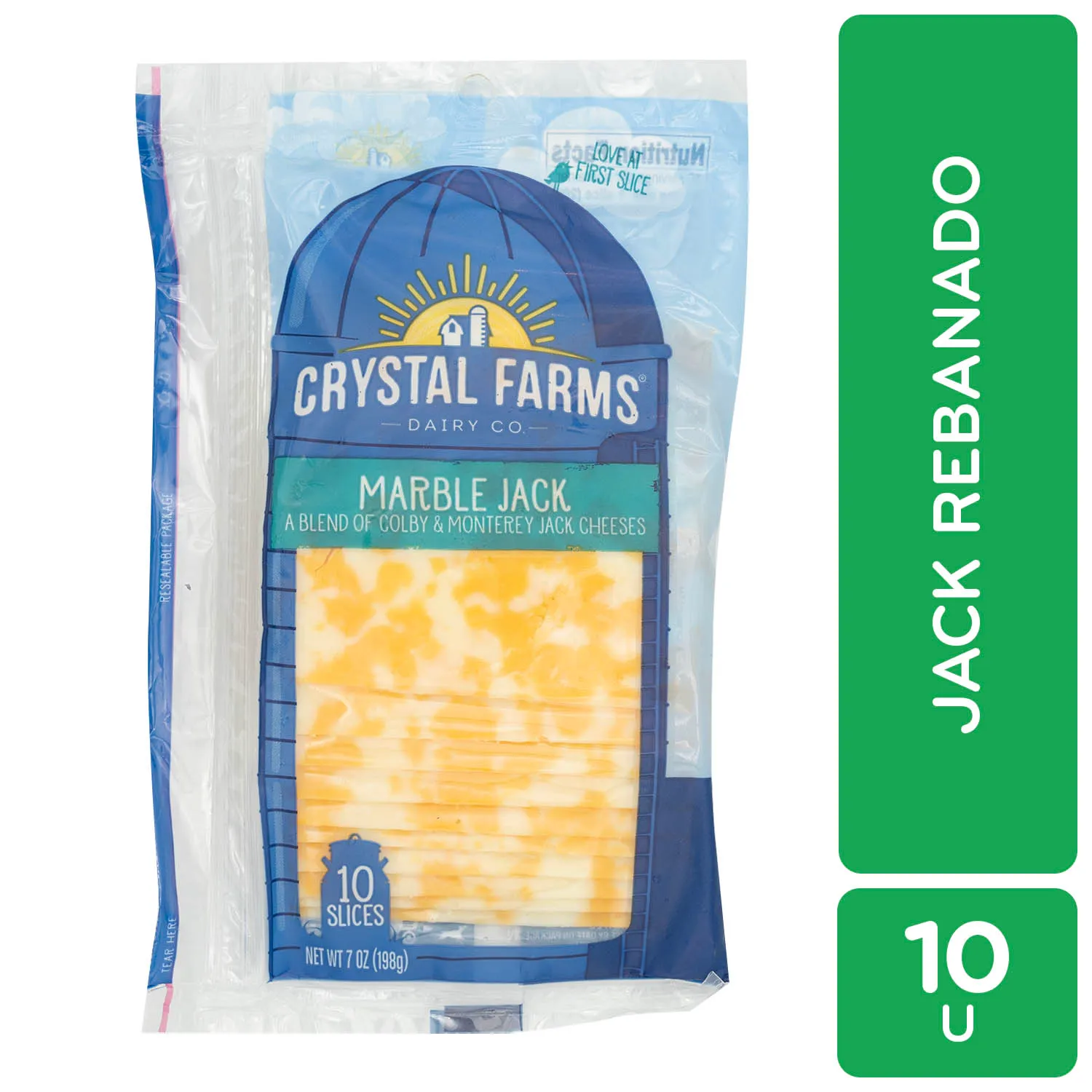 Queso Marble Jack Rebanado 10u Crystal Farms