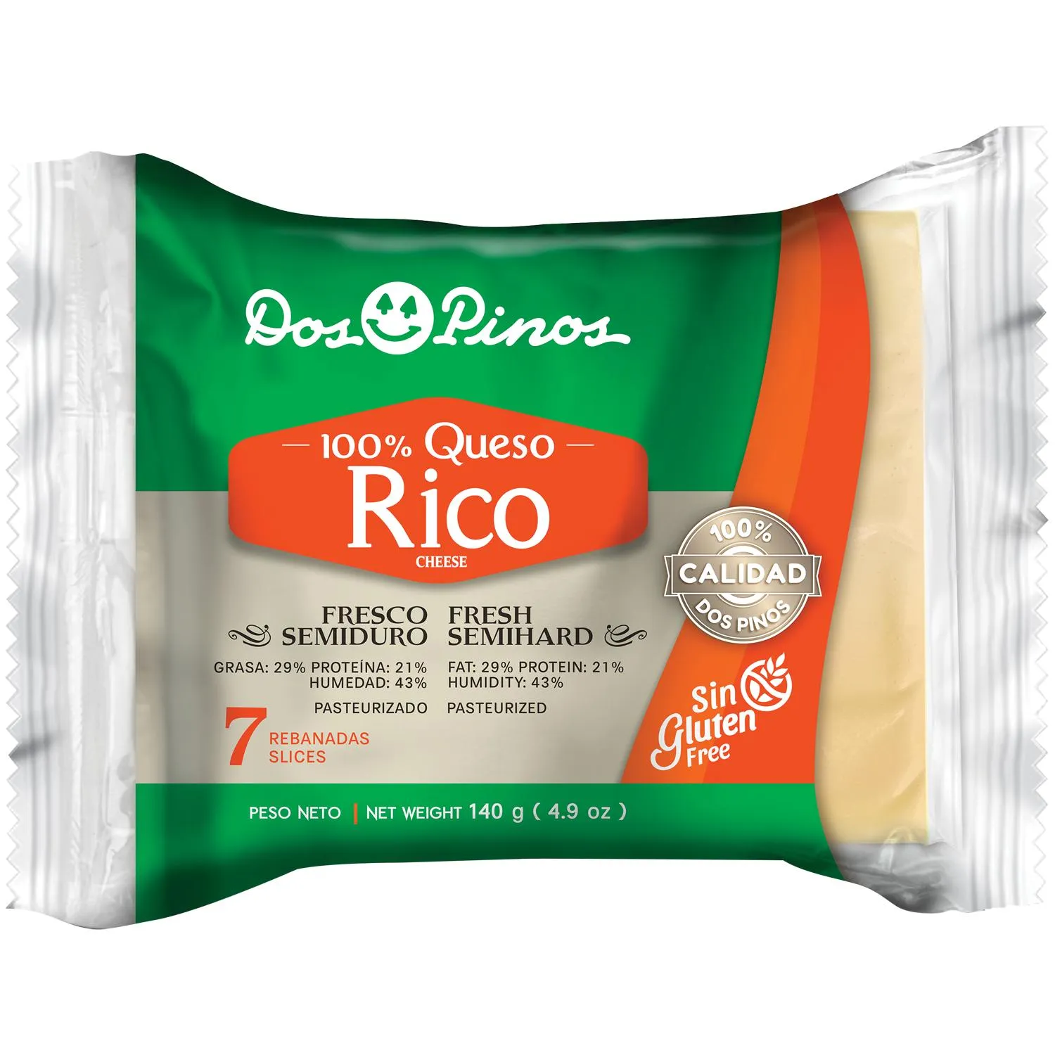 Queso Rico Rebanado 7u Dos Pinos Paquete 140 G