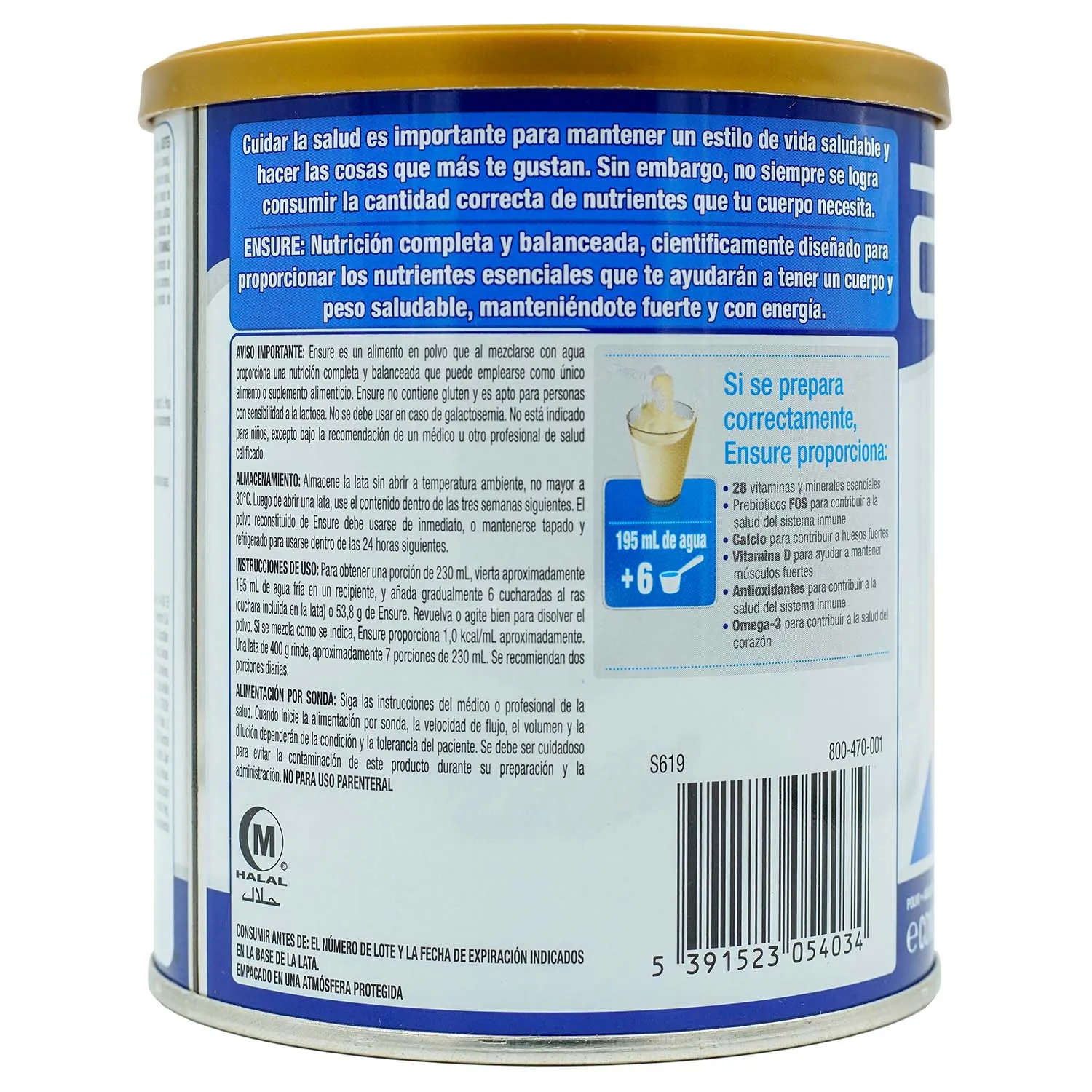 Complemento Polvo Alimenticio Vainilla Ensure Lata 400 G