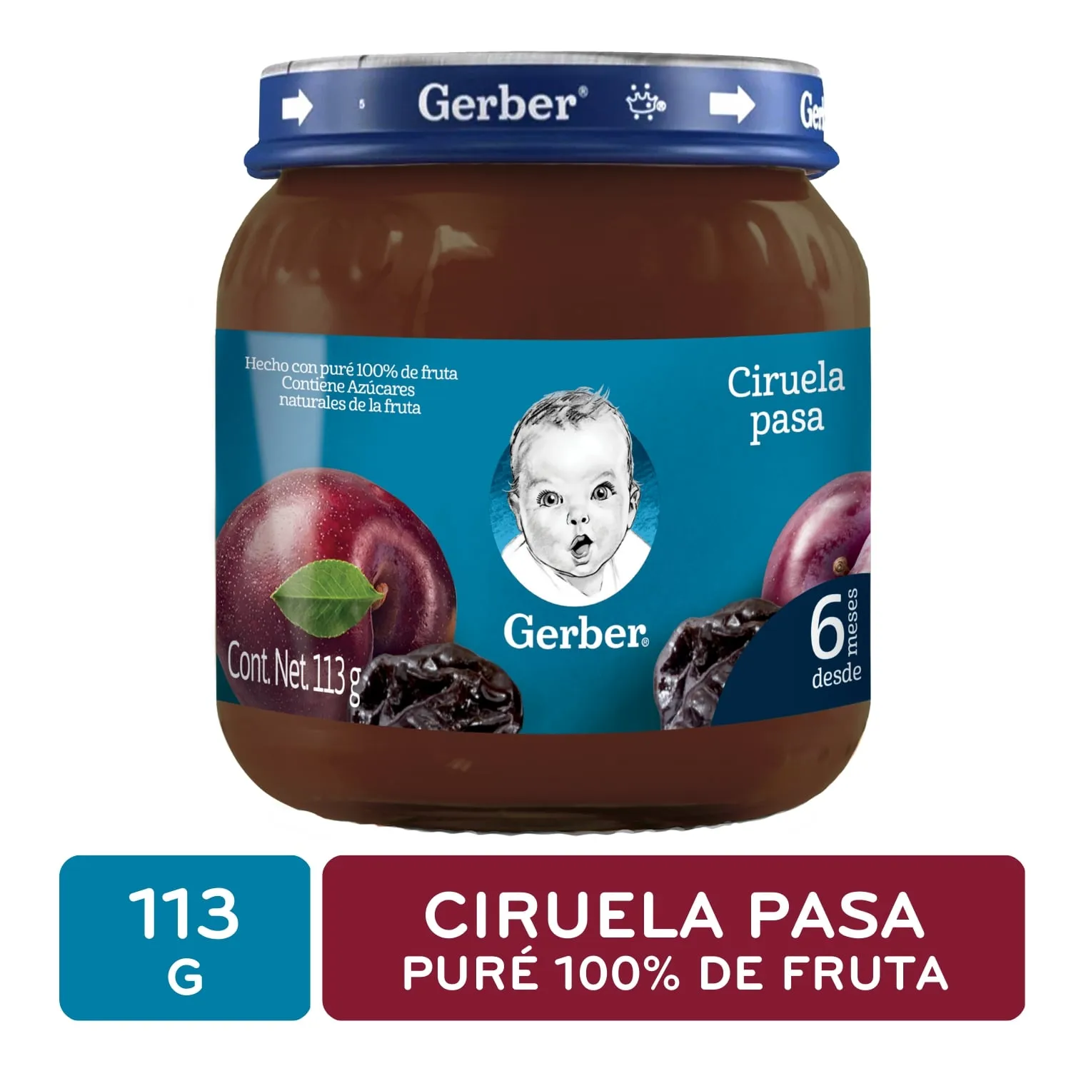 Colado Vidrio Ciruela Pasa Gerber Frasco 113 G