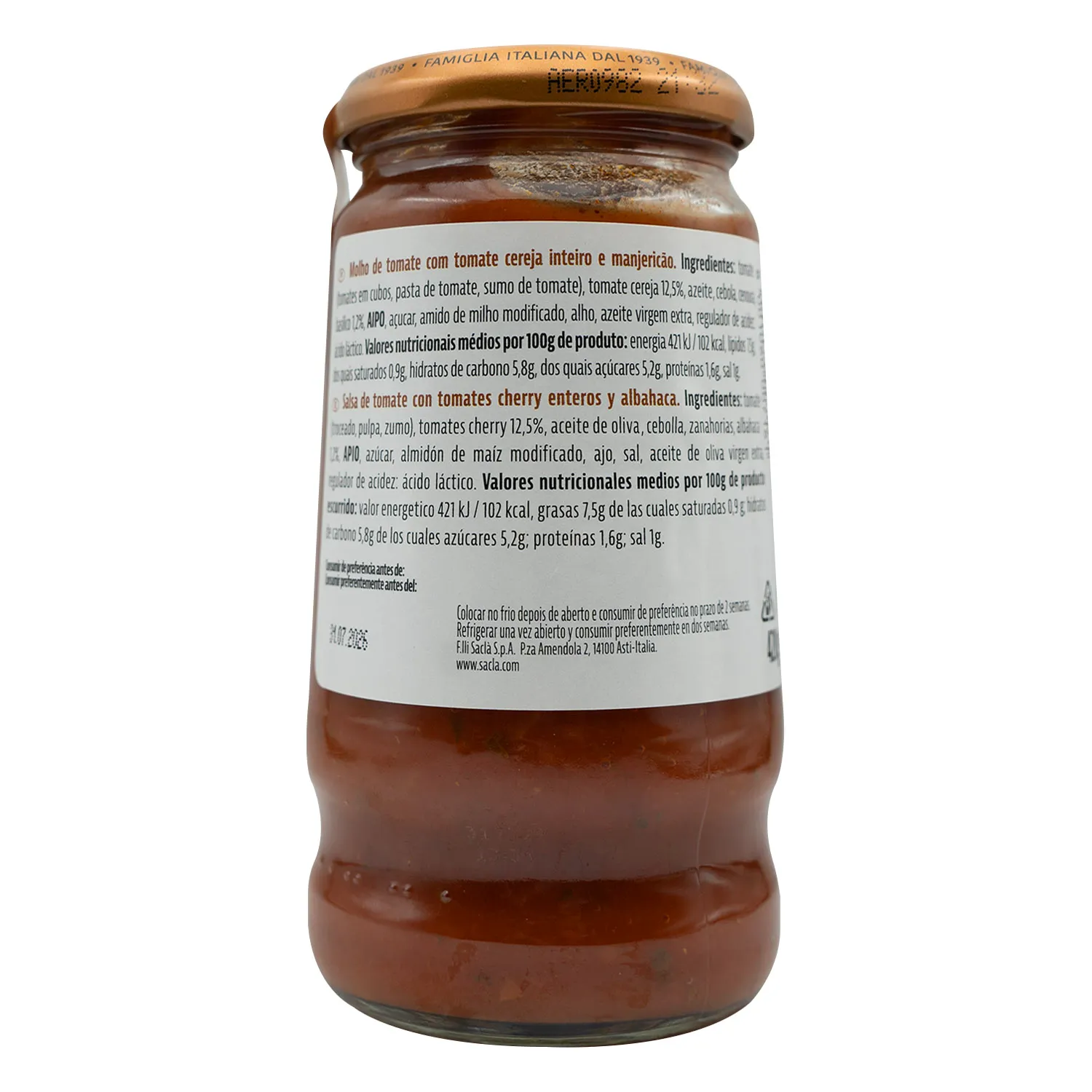 Salsa Tomate Preparada Napolitana Sacla Frasco 420 G