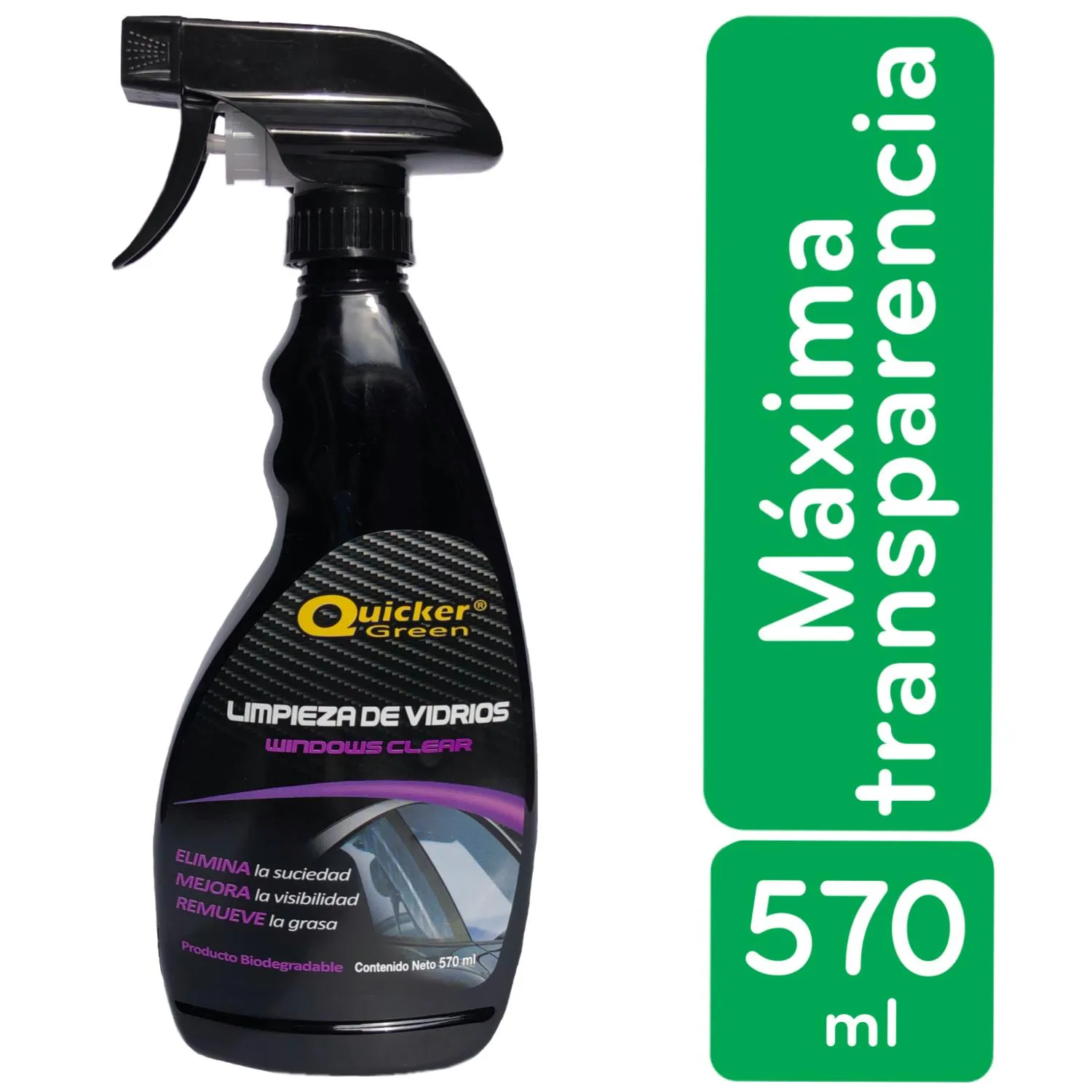 Cuidado Exterior Limpiador Liquido Vidrios Quicker Green  Envase 570 Ml