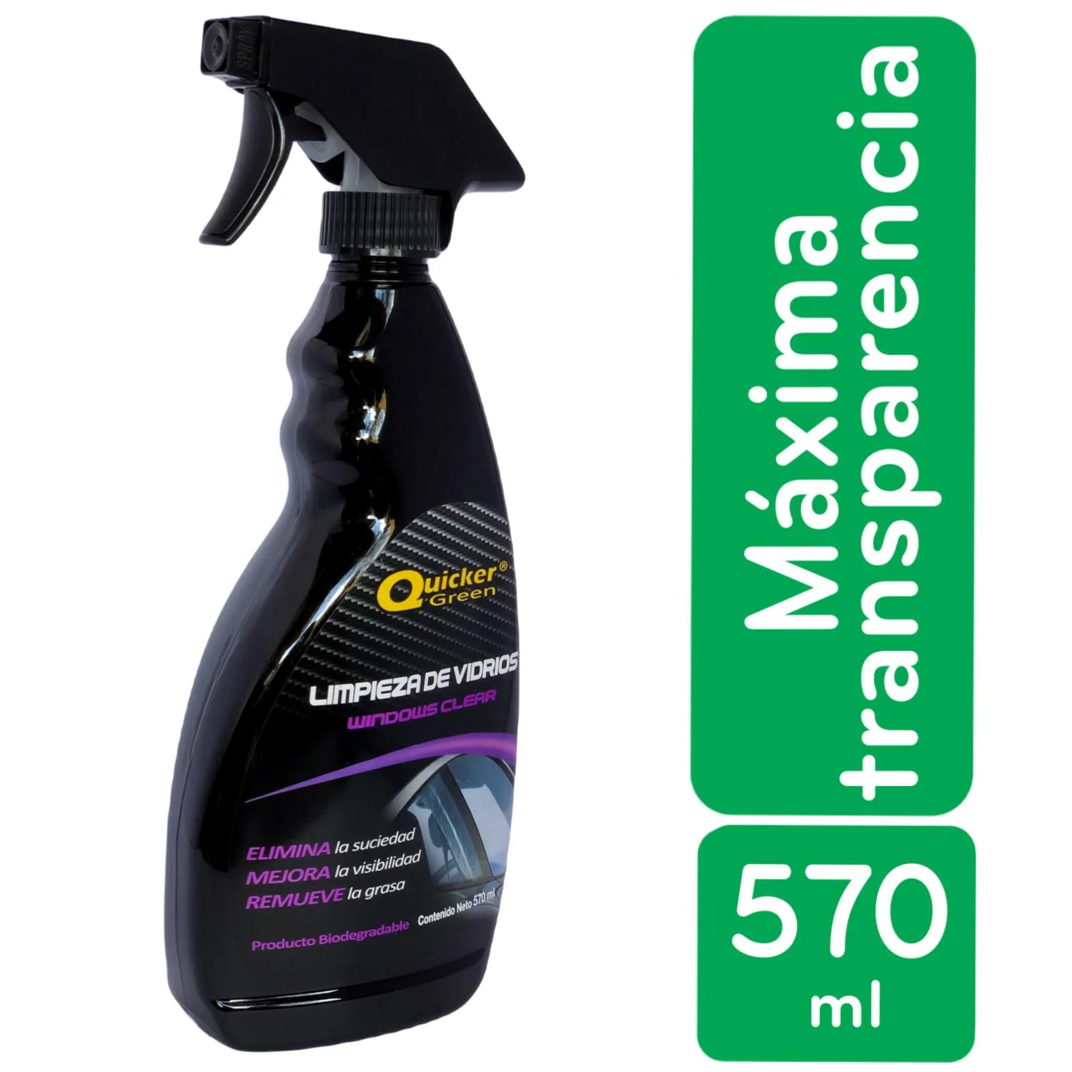 Cuidado Exterior Limpiador Liquido Vidrios Quicker Green  Envase 570 Ml