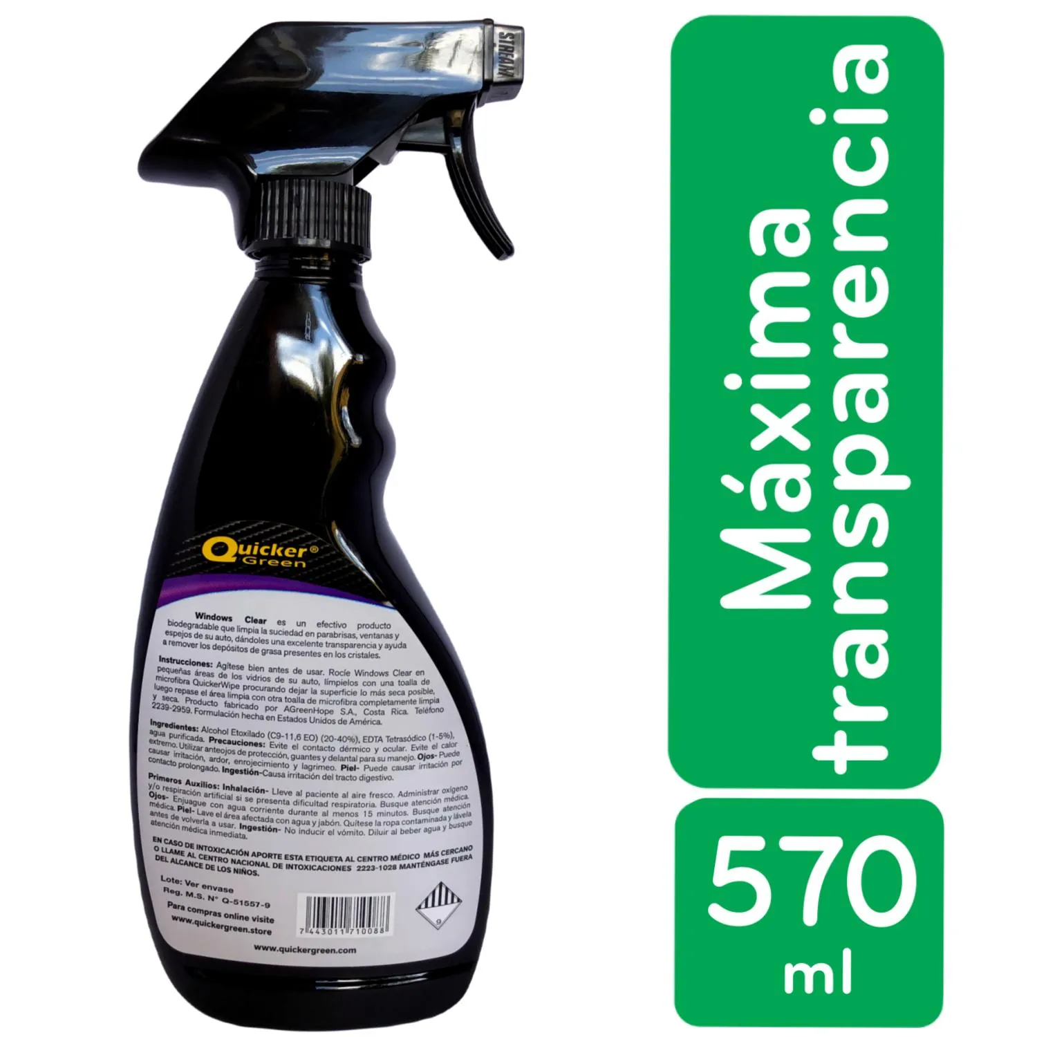 Cuidado Exterior Limpiador Liquido Vidrios Quicker Green  Envase 570 Ml