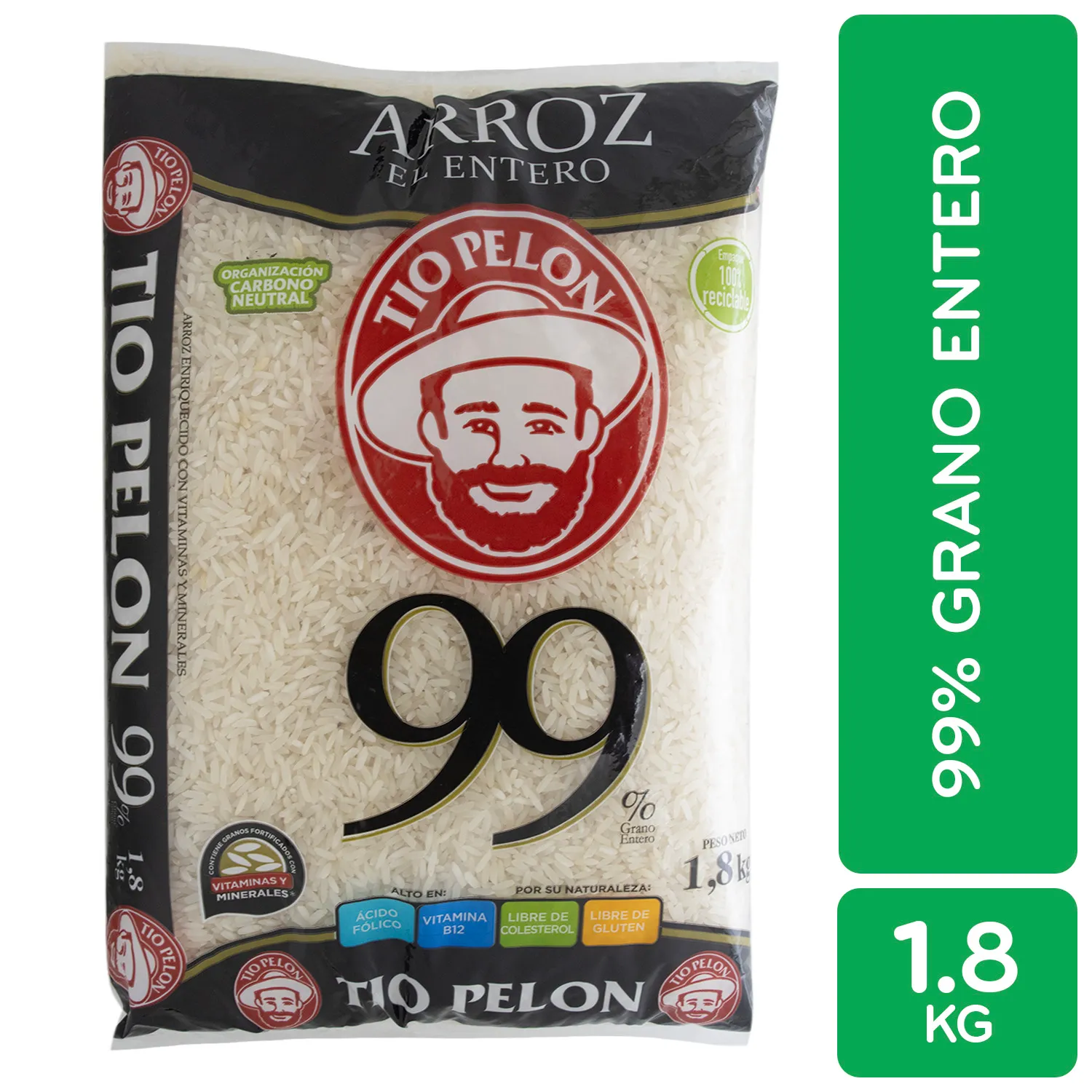 Arroz Blanco 99% Tio Pelon Paquete 1800 G