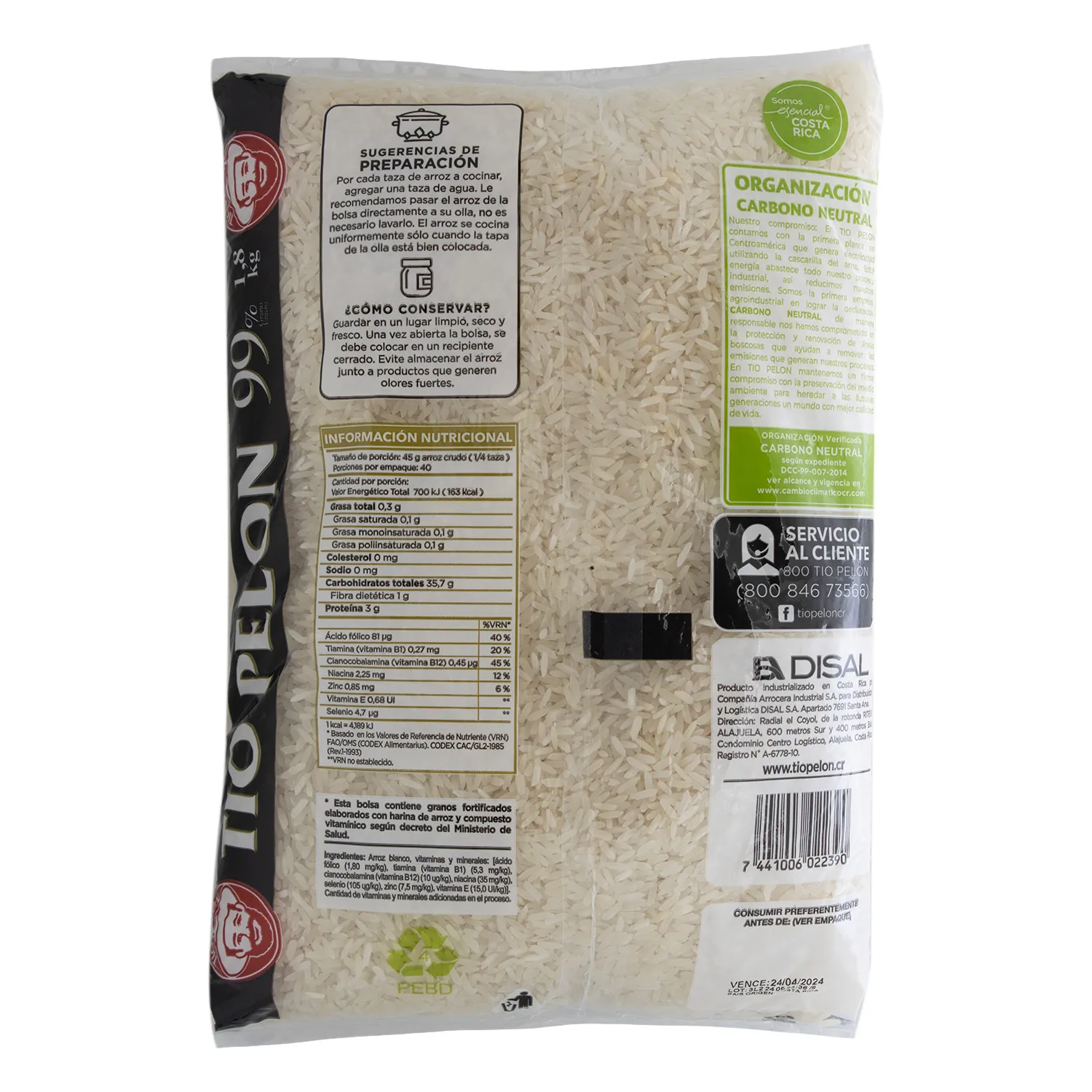 Arroz Blanco 99% Tio Pelon Paquete 1800 G