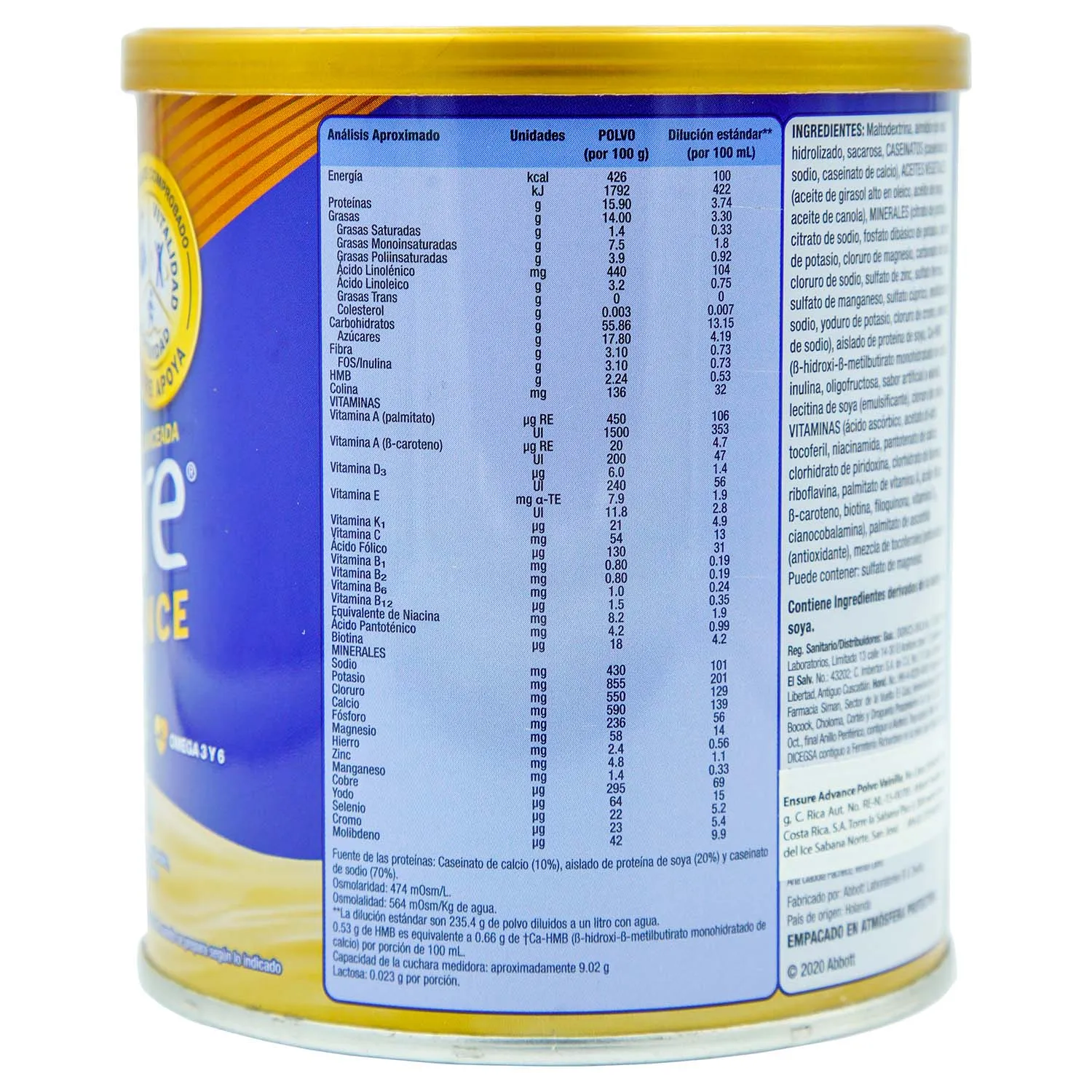 Complemento Polvo Alimenticio Vainilla Advanced Ensure Lata 400 G