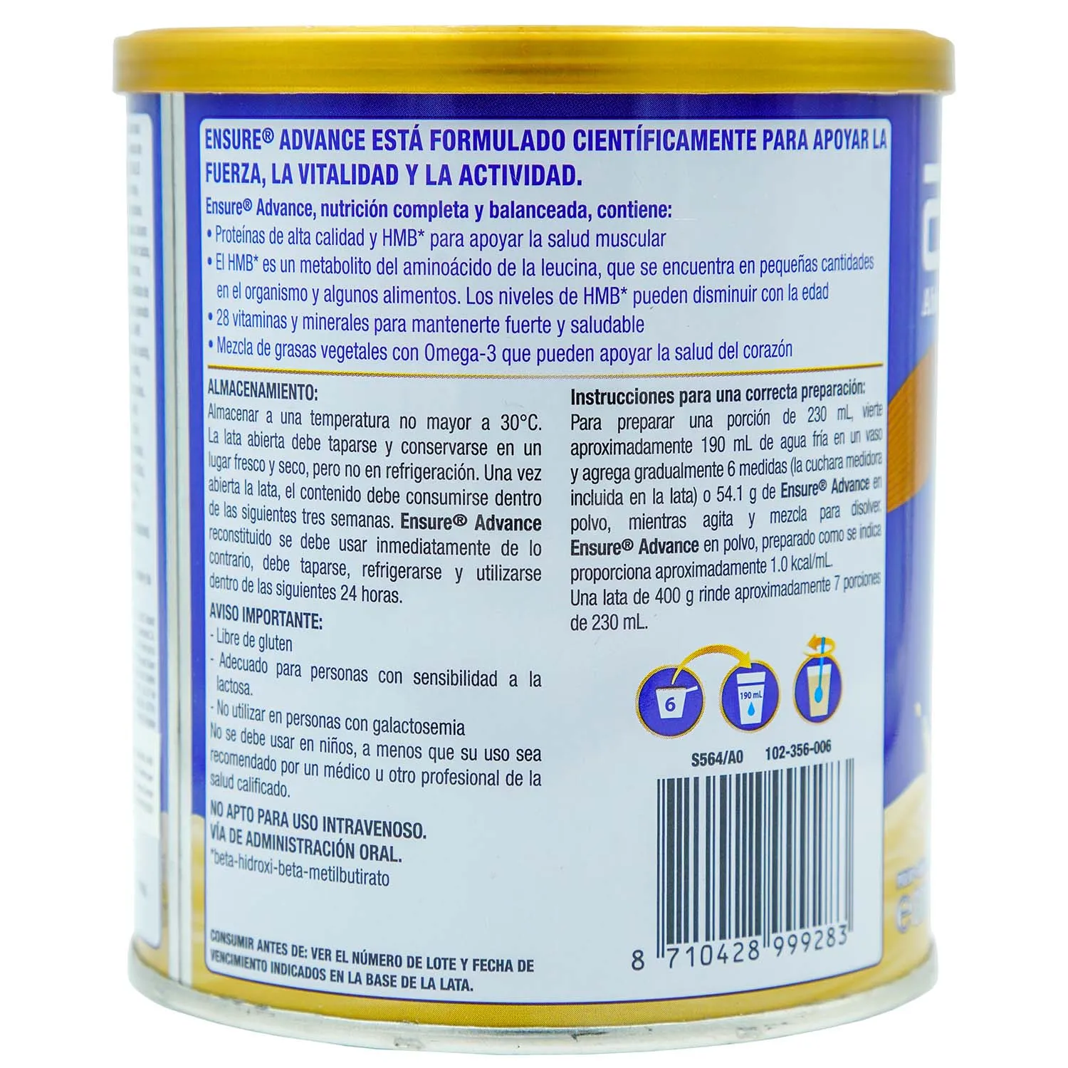 Complemento Polvo Alimenticio Vainilla Advanced Ensure Lata 400 G