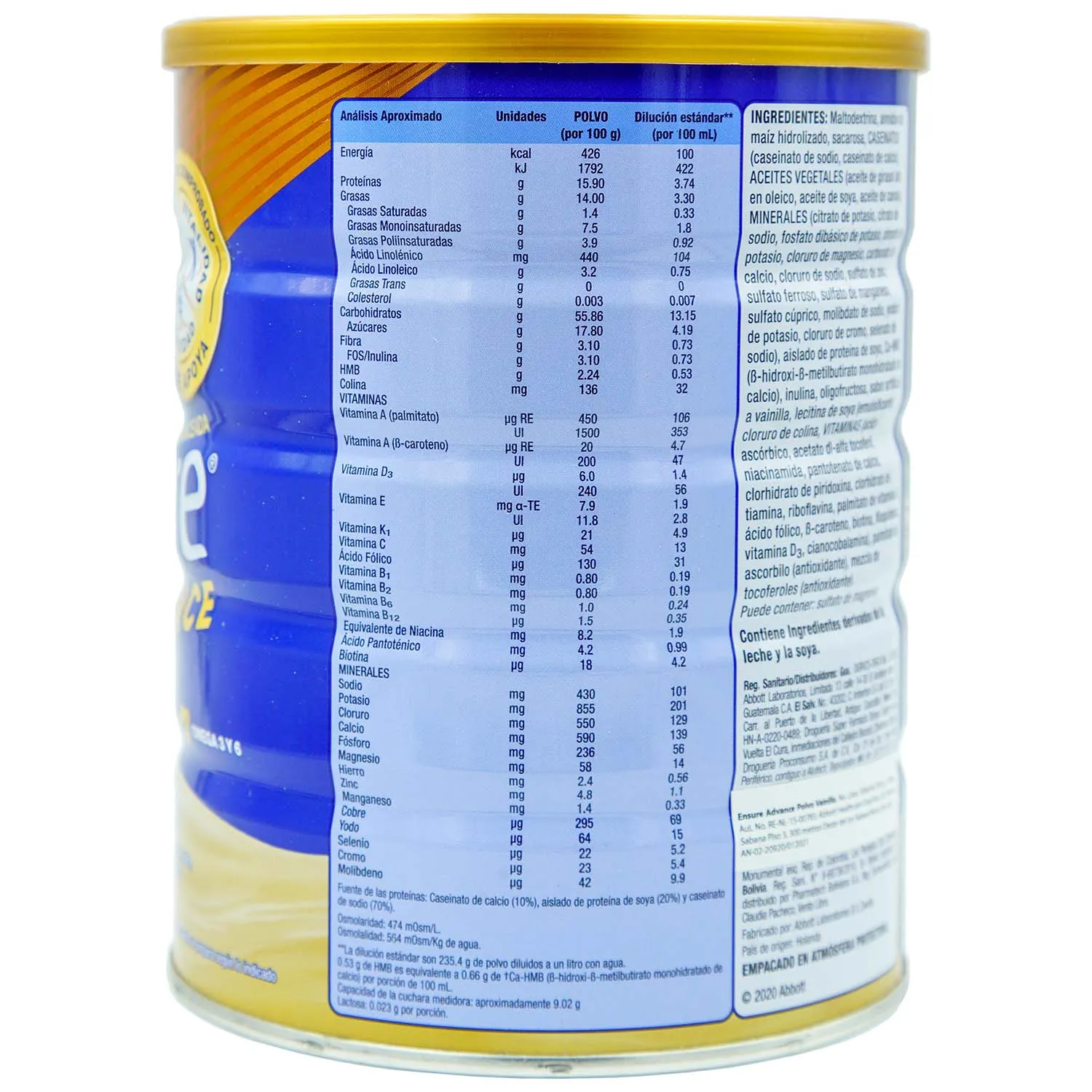 Complemento Polvo Alimenticio Vainilla Ensure Lata 850 G