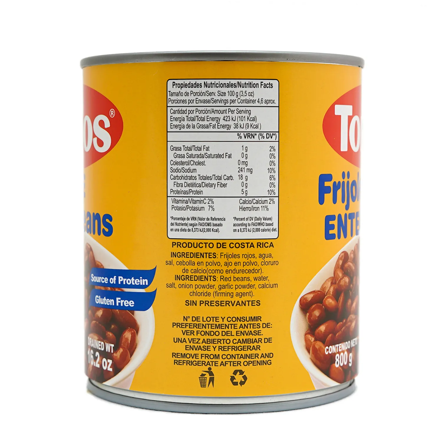 Frijol Preparado Rojo Tonos Lata 800 G