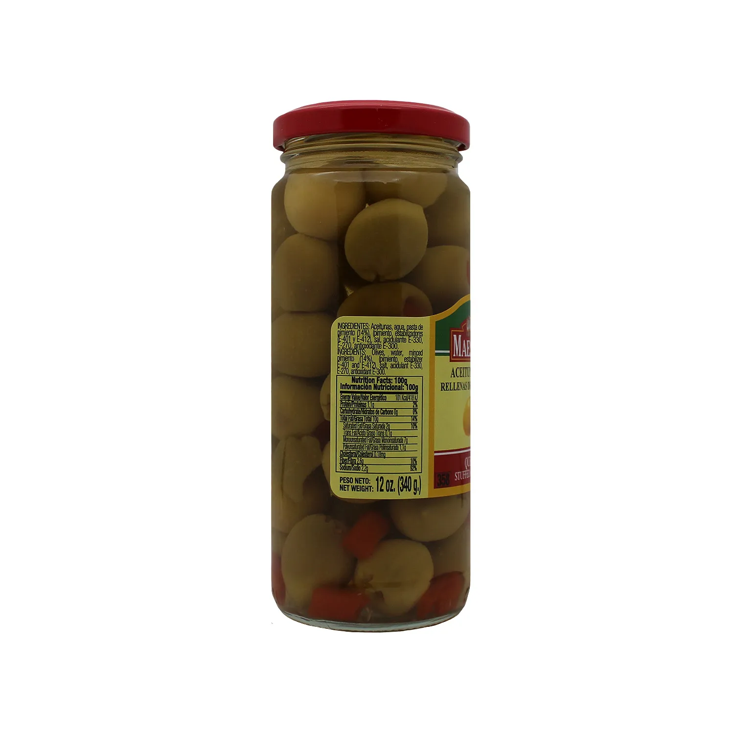 Aceituna Rellena Pimiento Sin Semilla Maestranza Frasco 340 G