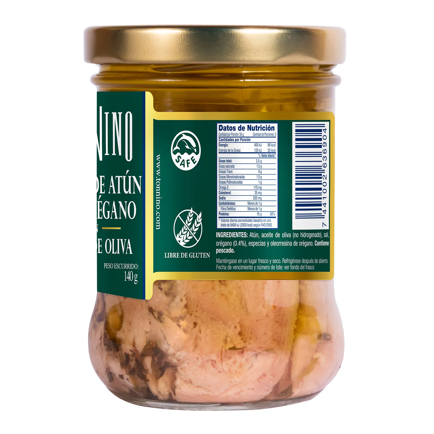 Atun Filete Aceite Oliva Oregano Tonnino Frasco 190 G