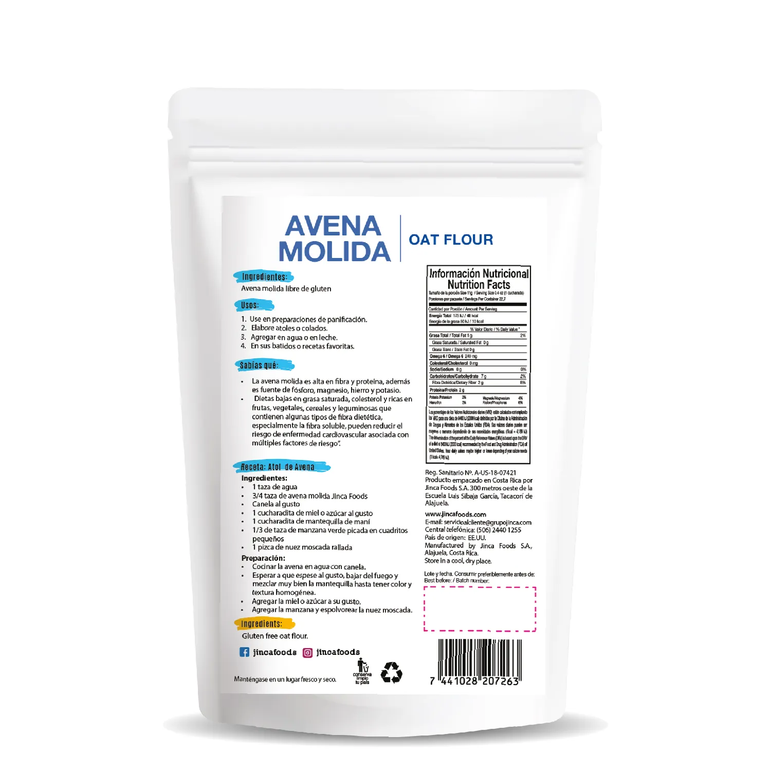 Avena Molida Sin Gluten Jinca Foods Paquete 250 G