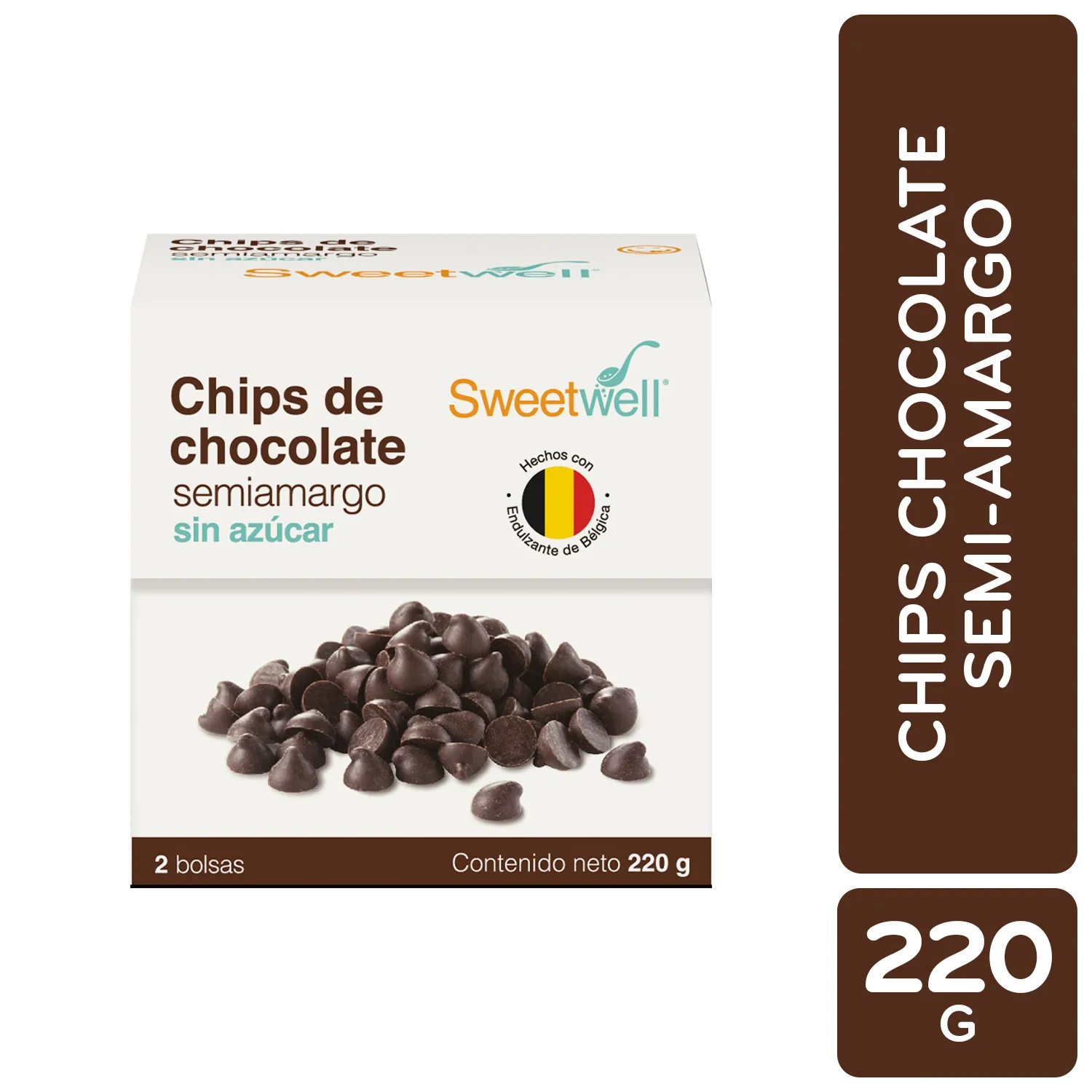 Confiteria Chips Chocolate Amargo Sweetwell Caja 220 G