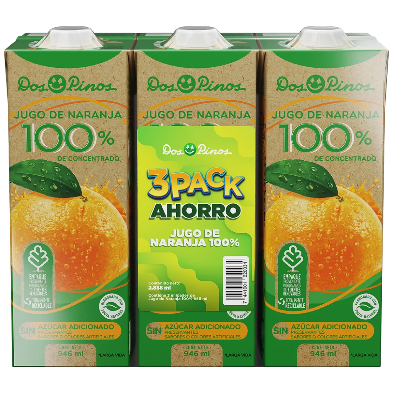 Bebida Jugo Naranja 100% Concentrado Dos Pinos 3pack Paquete 2.838 Ml