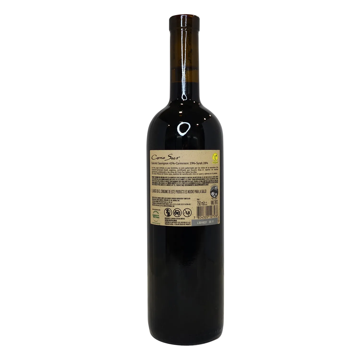 Vino Tinto Chile Cabernet Sauvignon Organico Organico Botella 750 Ml