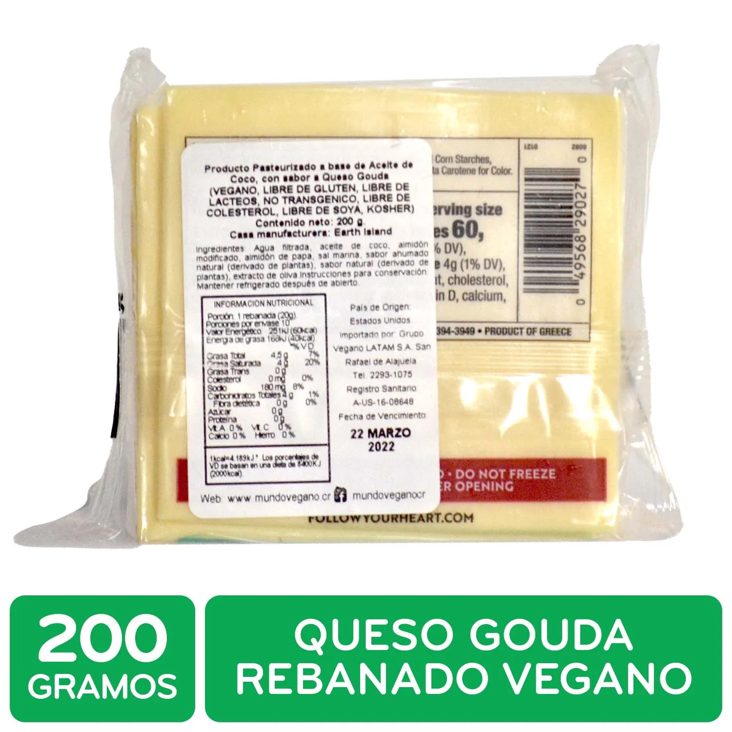 Alimento Base Aceite De Coco Gouda Rebanadas Follow Your Heart Paquete 200 G