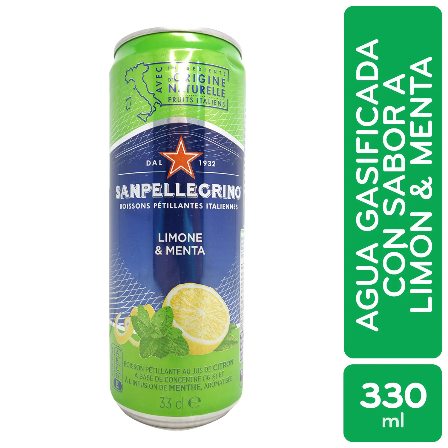 Agua Gasificada Saborizada Limón San Pellegrino Lata 330 Ml