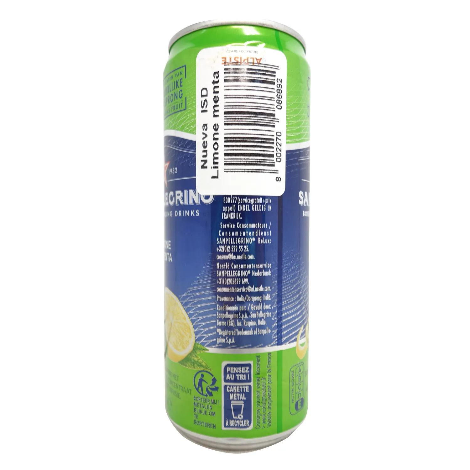 Agua Gasificada Saborizada Limón San Pellegrino Lata 330 Ml