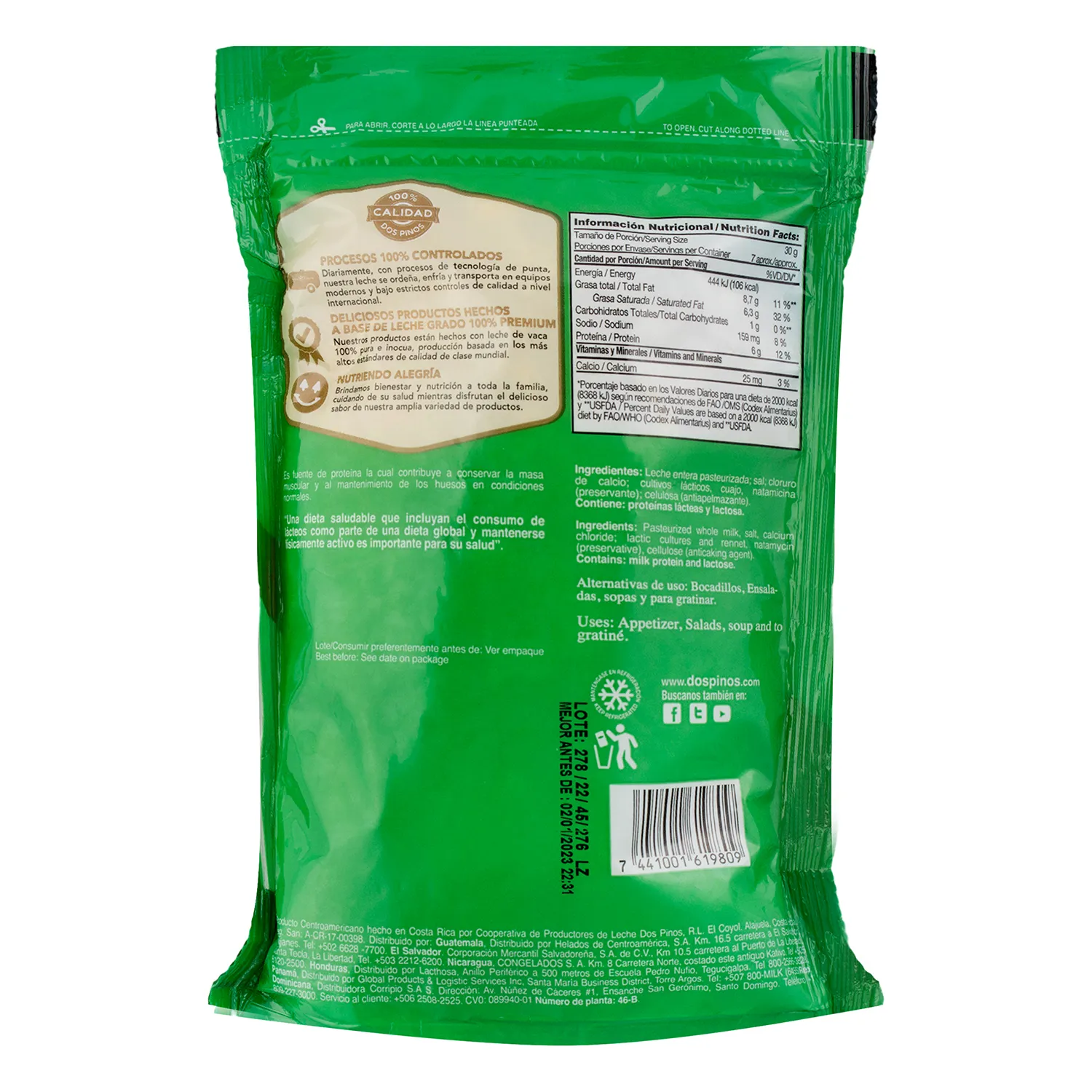 Queso Rico Rallado Dos Pinos Paquete 225 G