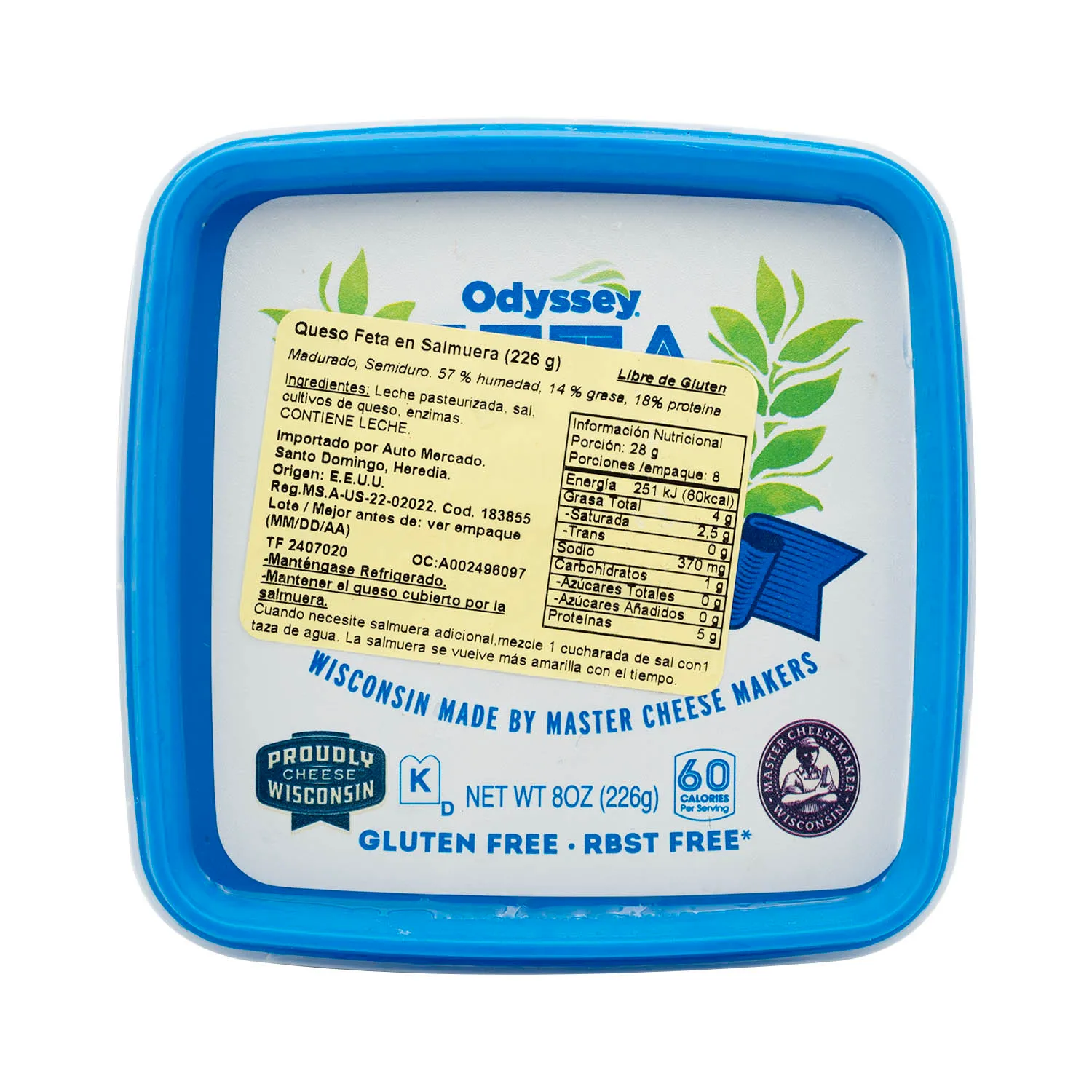 Queso Feta Block Salmuera Odyssey Envase 226 G