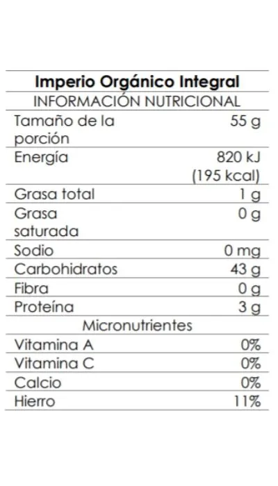 Arroz Integral 99% Organico Imperio Paquete 1000 G