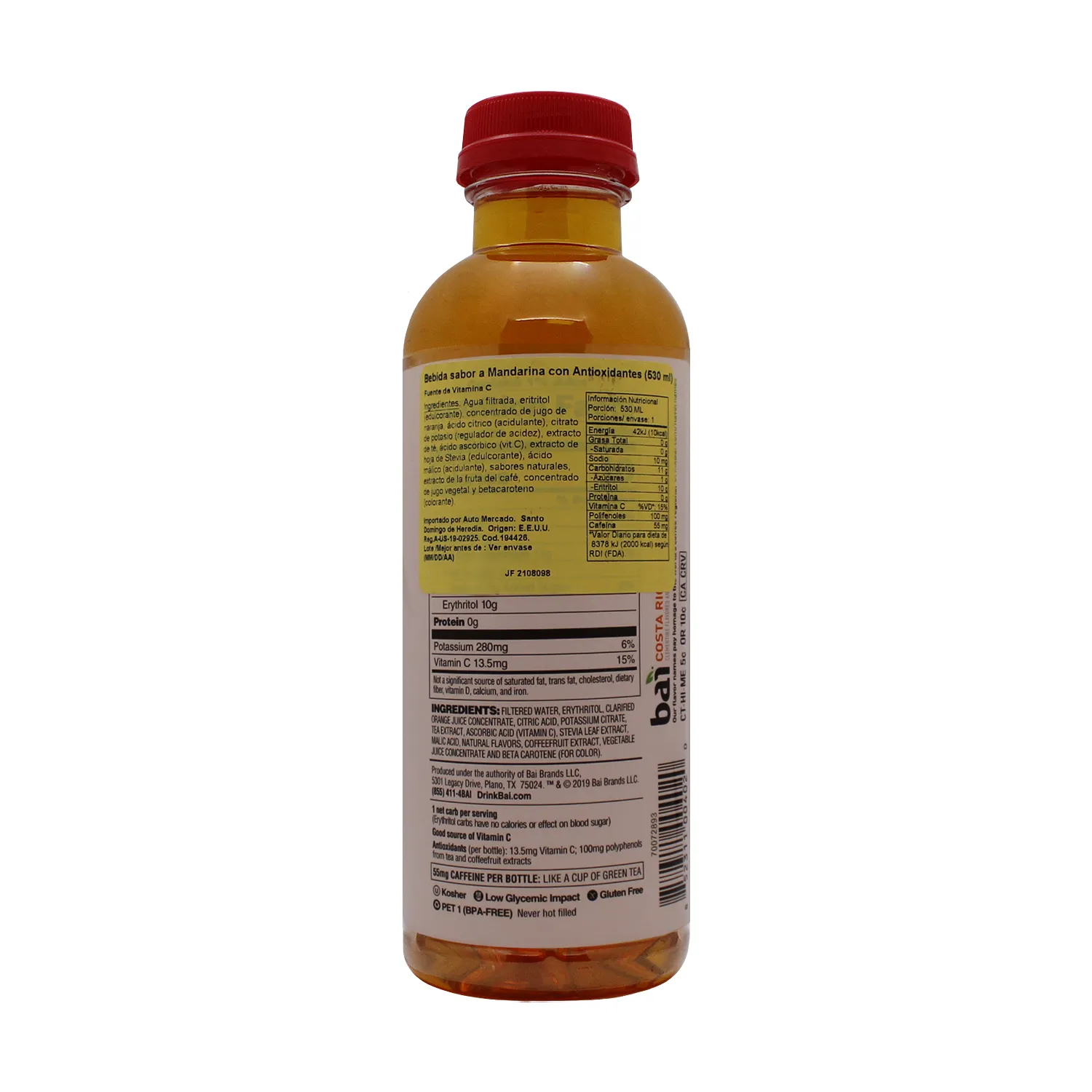 Agua Saborizada Mandarina Bai Botella 530 Ml
