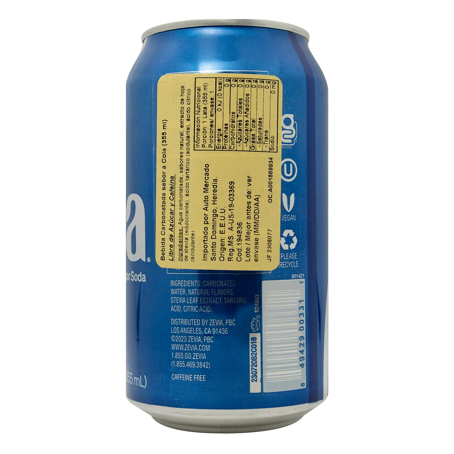 Bebida Gaseosa Zero Sabor Zevia Lata 355 Ml