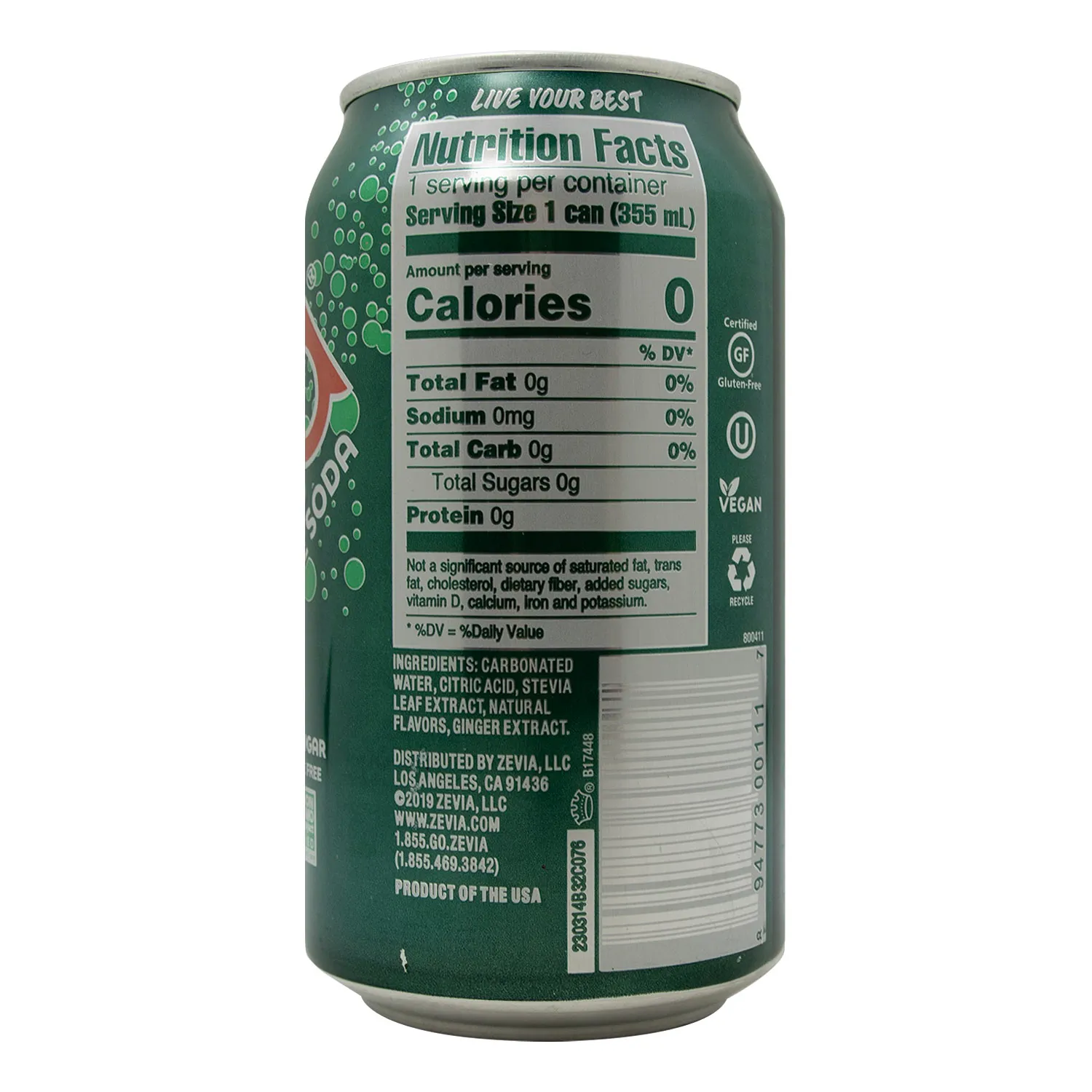 Bebida Gaseosa Zero Sabor Ginger Zevia Lata 355 Ml