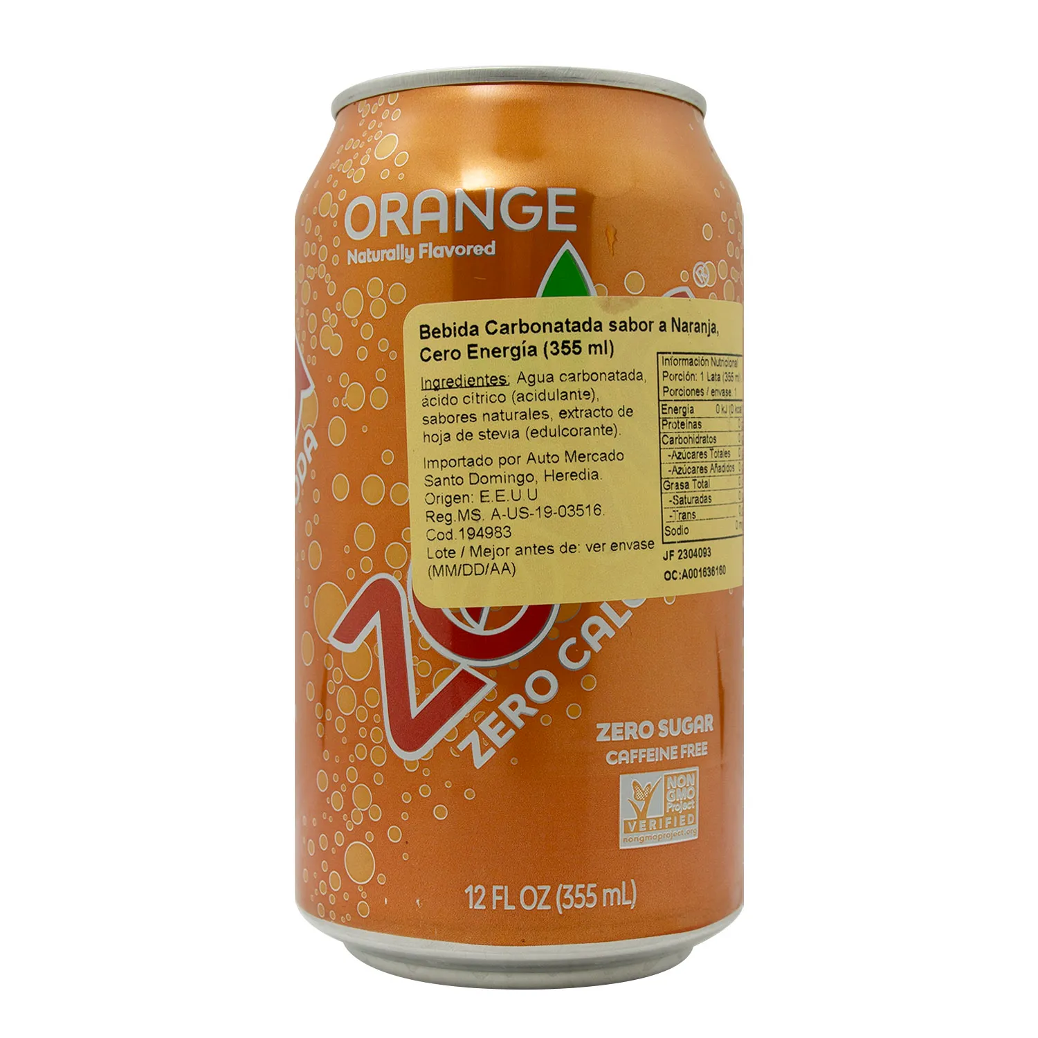 Bebida Gaseosa Zero Sabor Naranja Zevia Lata 355 Ml