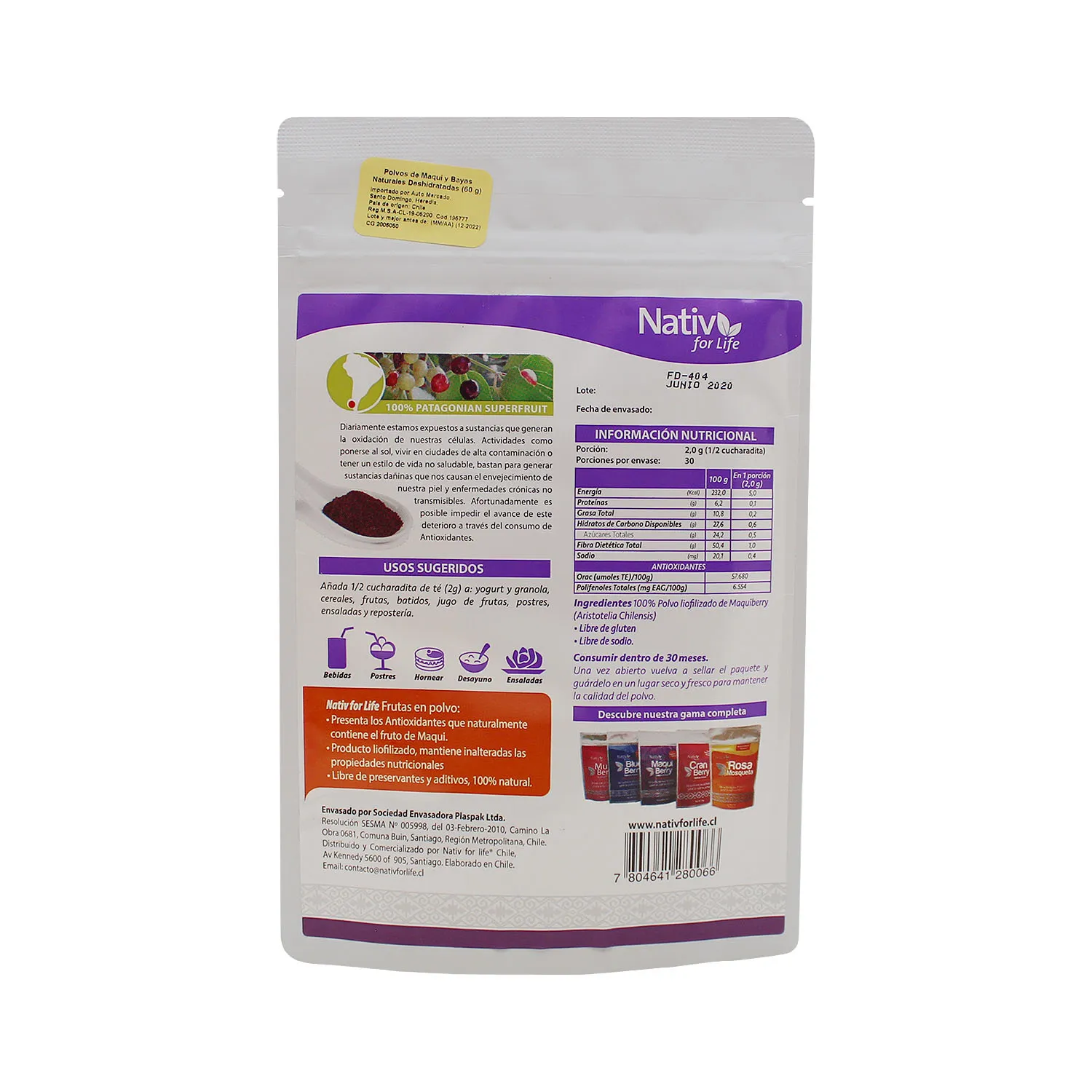 Maqui Organico Nativ For Life Bolsa 60 G