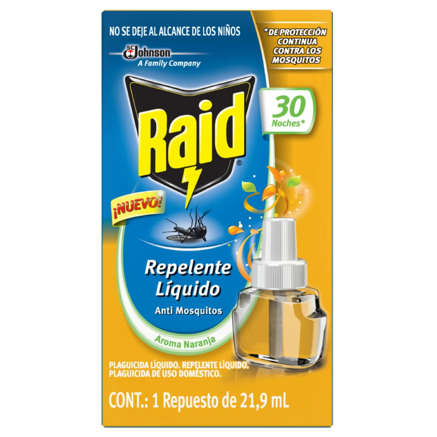 Repelente Electrico Liquido Naranja Repuesto Raid Caja 21.9 Ml