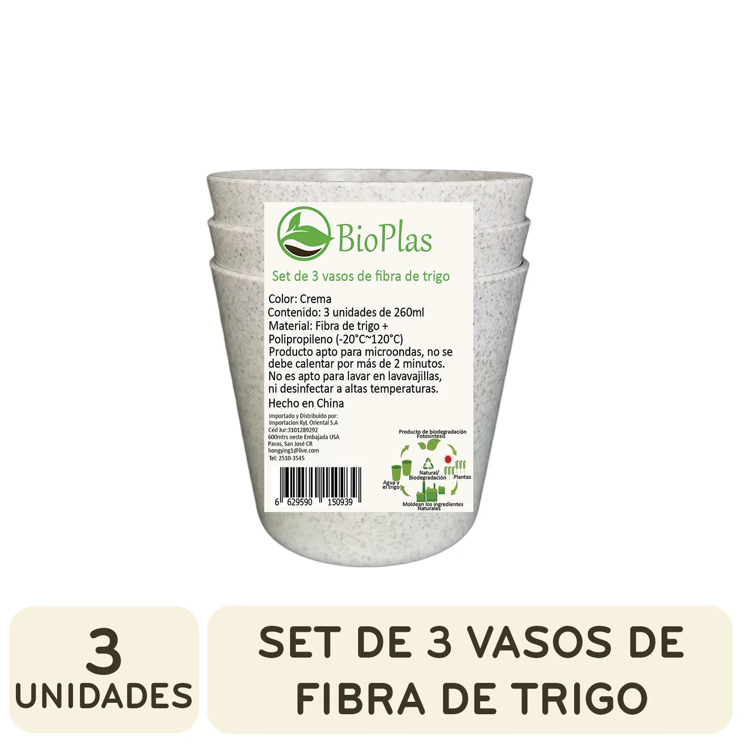 Hidratacion Vaso Fibra Trigo Bioplas Paquete 3 Unidad