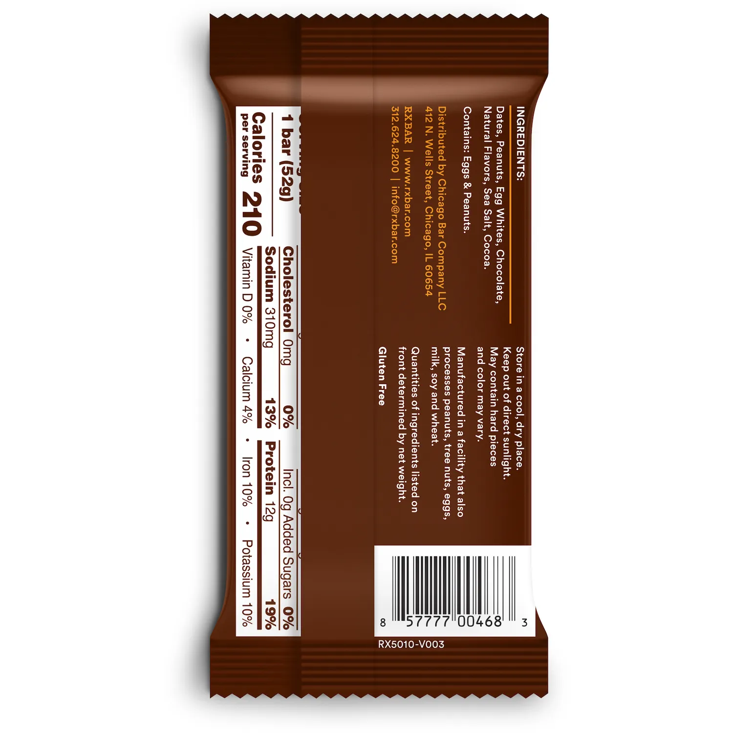 Barra Deportista Chocolate Mani Proteína Rx Bar Unidad 52 G