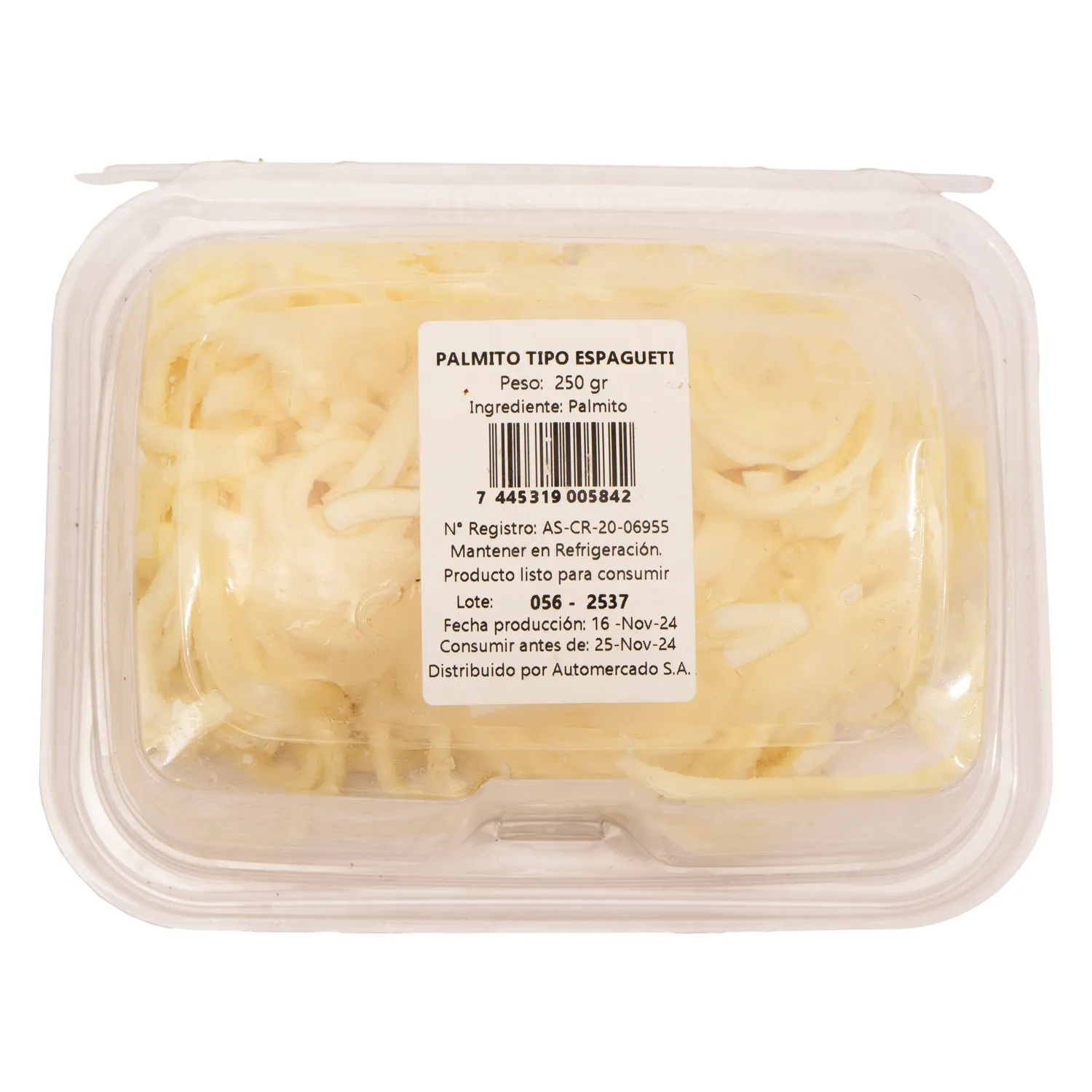 Palmito Tipo Spagueti Auto Mercado Bandeja 250 G