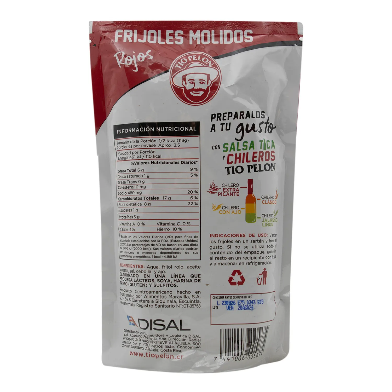 Frijol Molido Rojo Sin Picante Tio Pelon Paquete 400 G