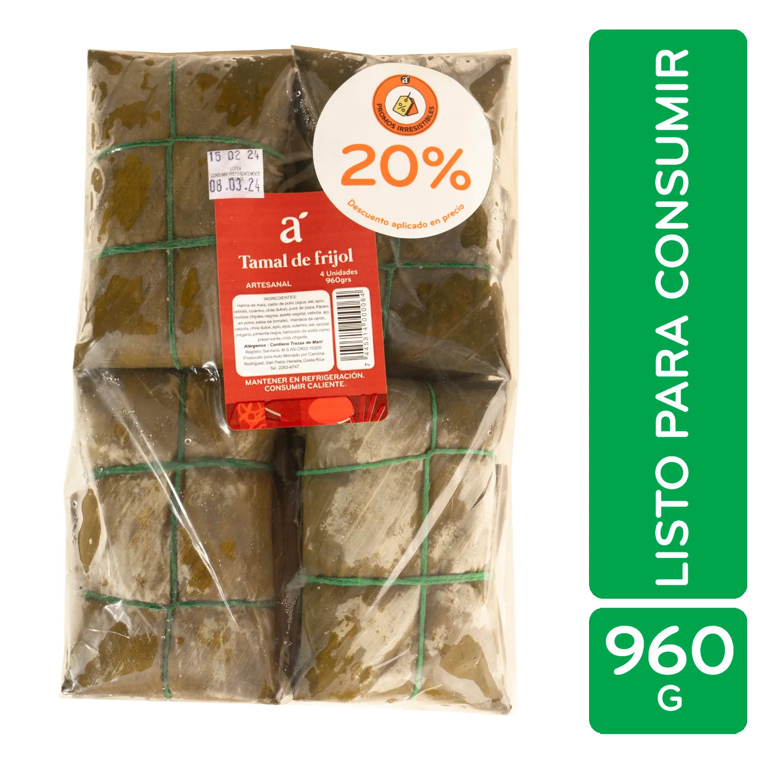 Piña Tamal De Frijol Paquete 4 Unidades Auto Mercado Unidad 960 G