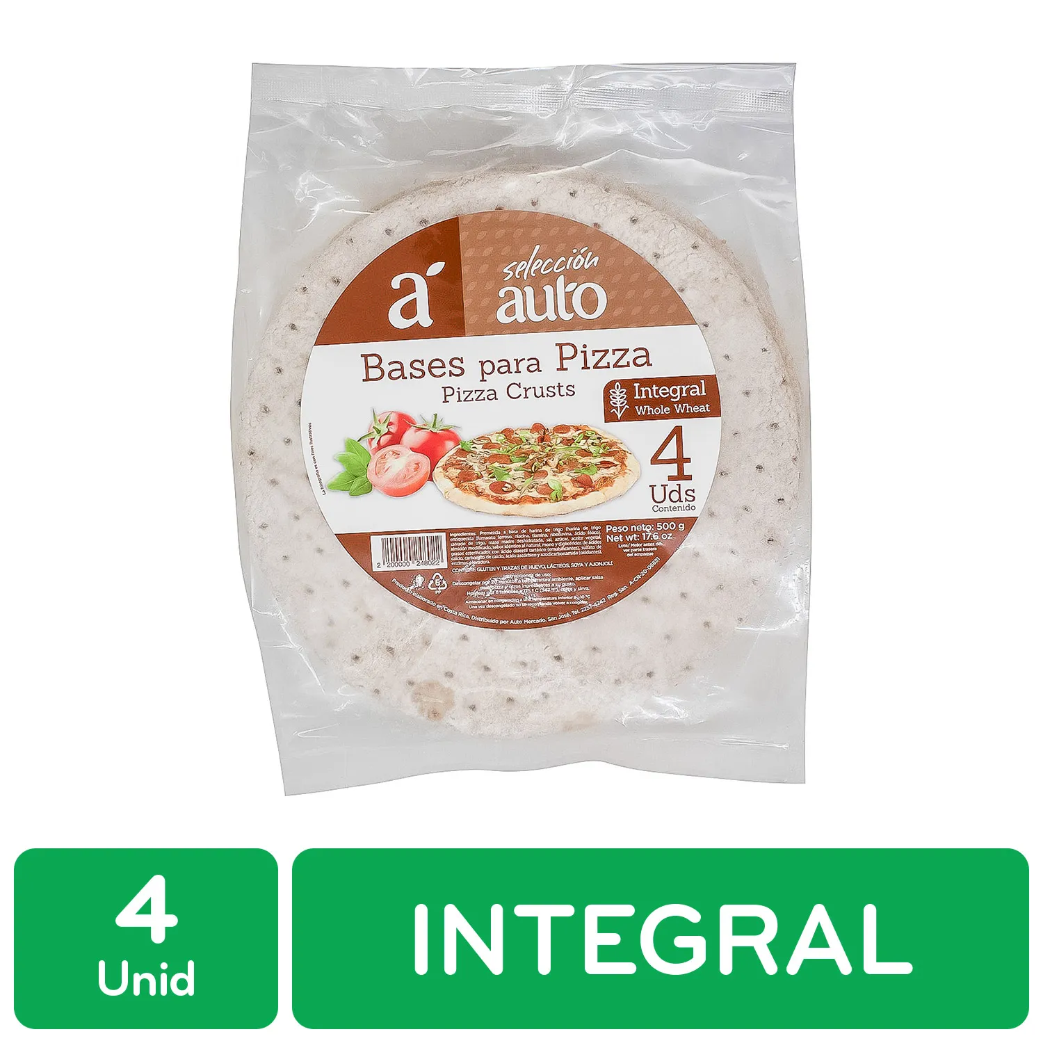 Base Pizza Integral Seleccion 4 Unidades Auto Paquete 500 G