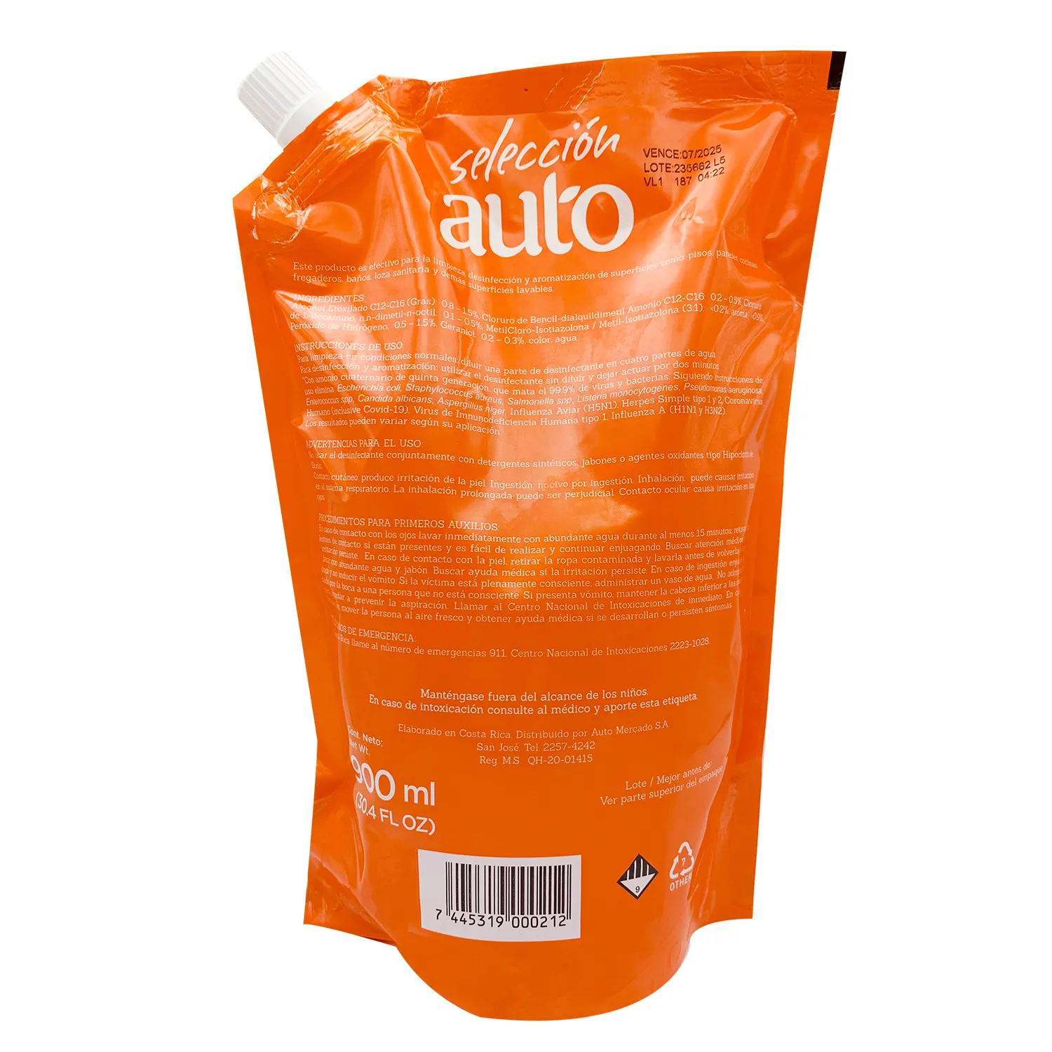 Desinfectante Liquido Citrus Selección Auto Bolsa 900 Ml