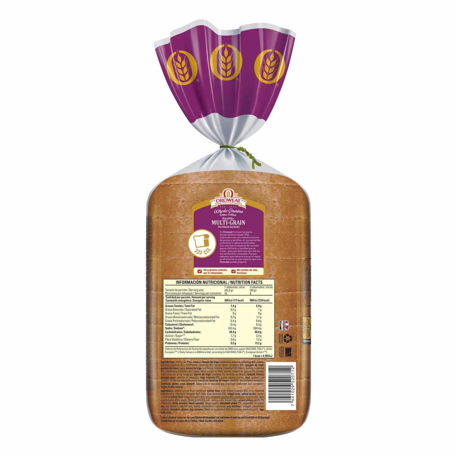 Pan Empacado Integral Multigrano Oroweat Paquete 680 G