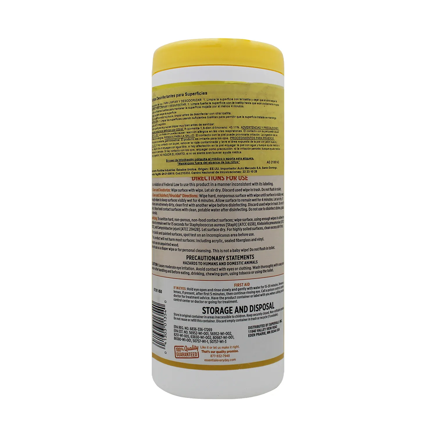 Toalla Desinfectante Multiuso Limon Essential Everyday Envase 35 U