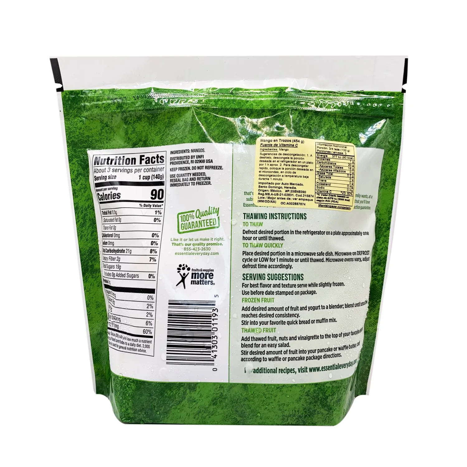 Mango Congelado Trozos Essential Everyday Paquete 454 G