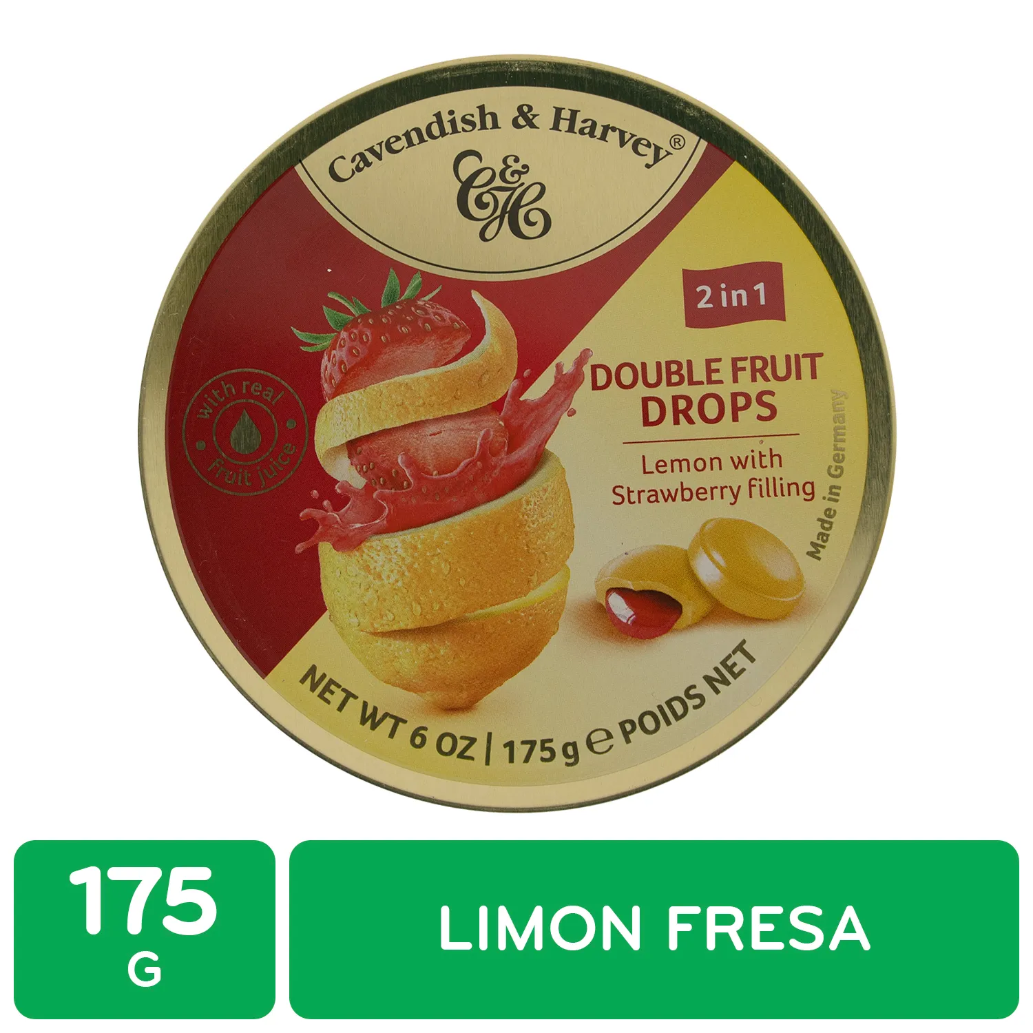 Confite Relleno Limon Fresa Cavendish Lata 175 G