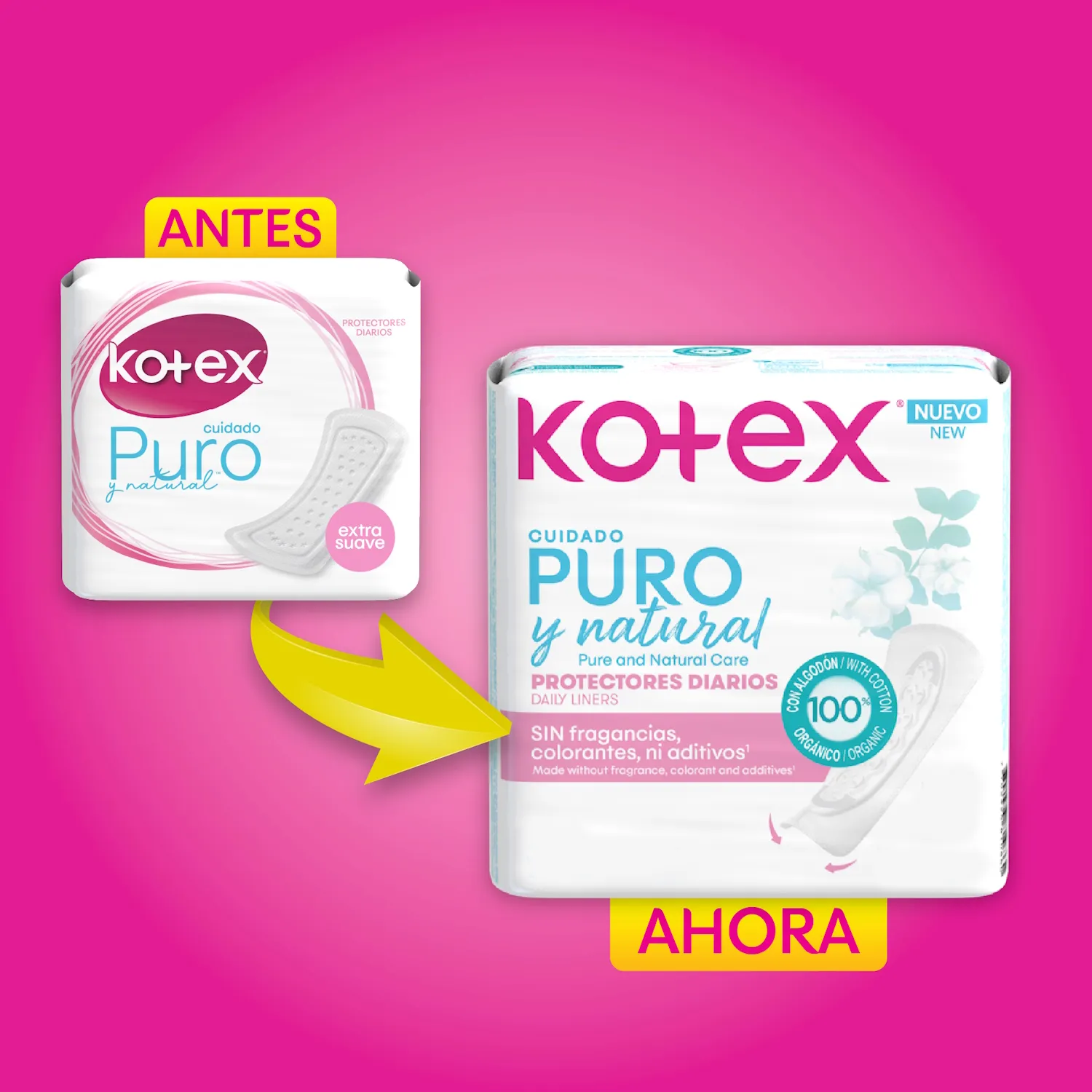 Protectores Diarios Kotex Puro Y Natural 120u