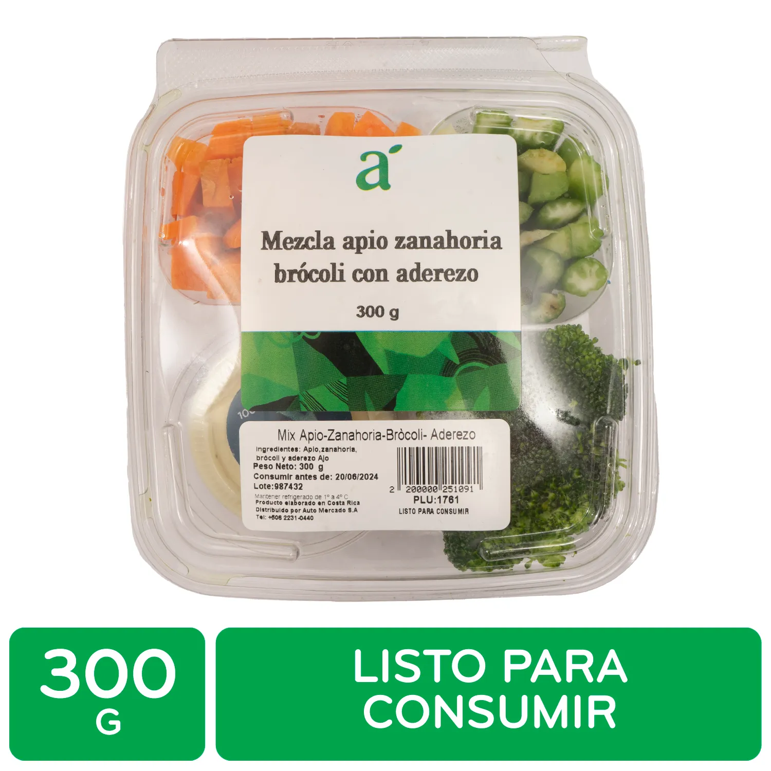 Mix Apio Zanahoria Y Brocoli Con Aderezo Auto Mercado Bandeja 300 G