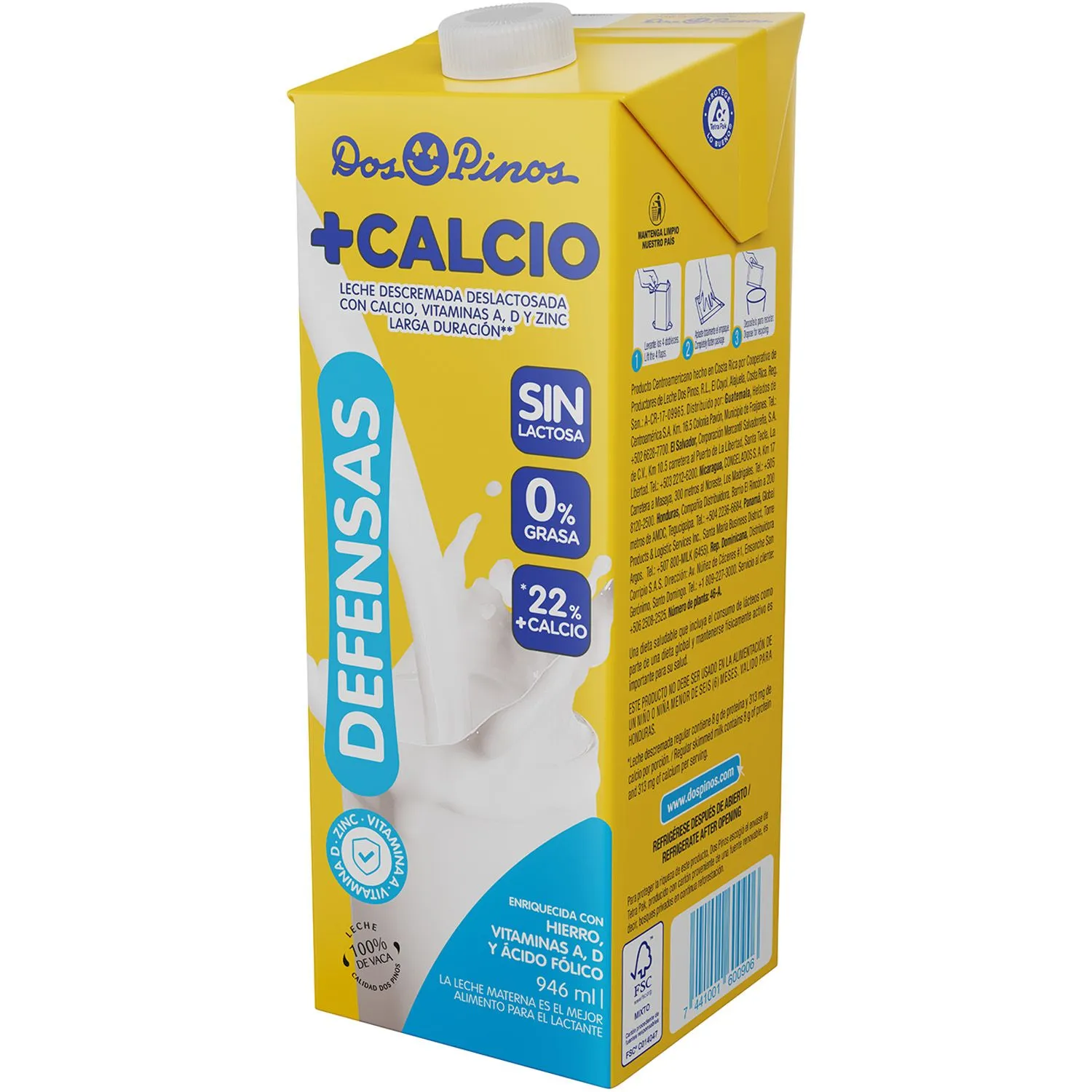 Leche Descremada Calciolac Dos Pinos Caja 946 Ml