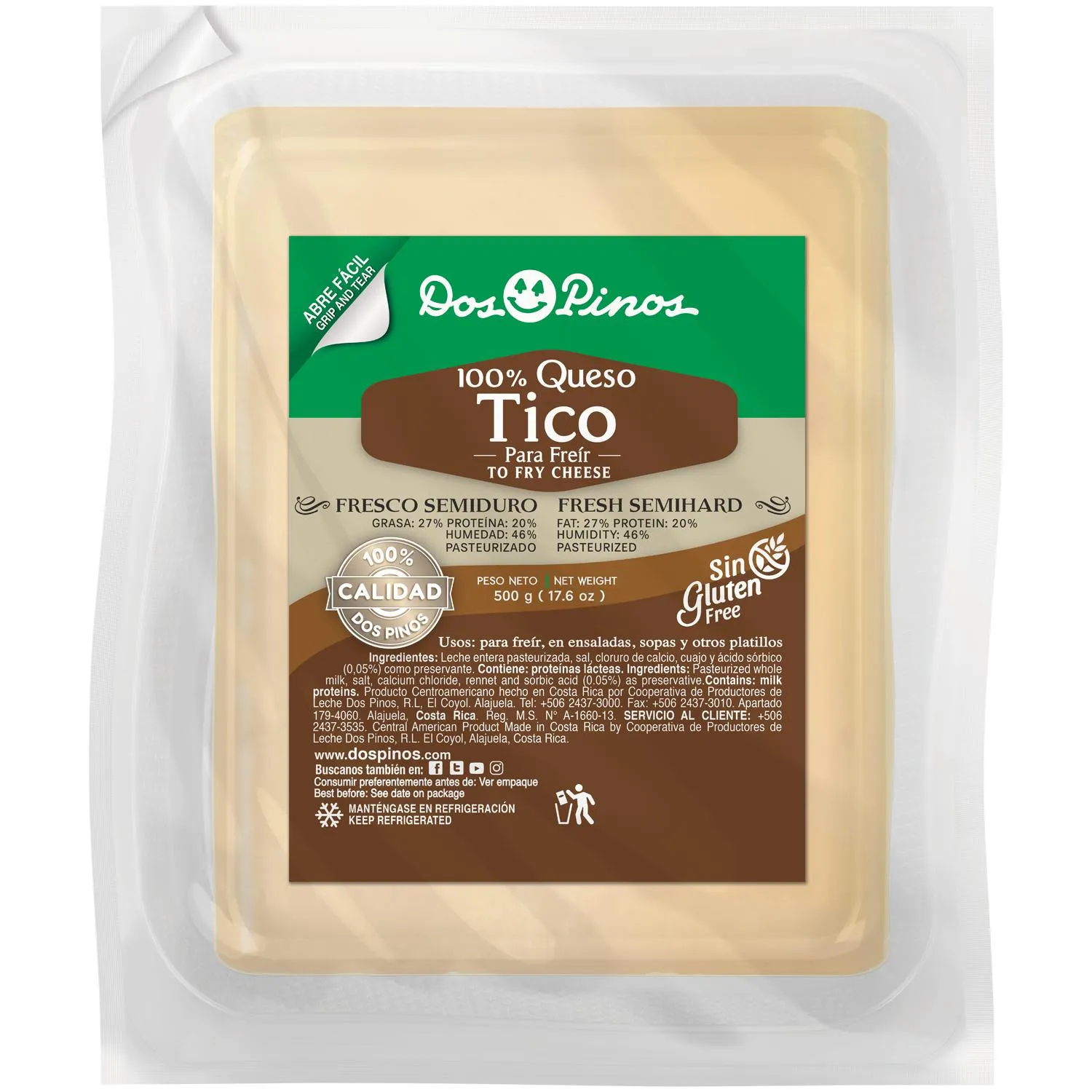 Queso Tico Dos Pinos Paquete 500 G