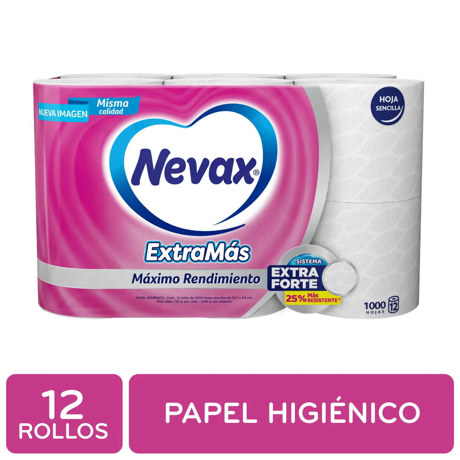 Papel Higienico Una Hoja Extramas 12u Nevax Paquete 2316 G