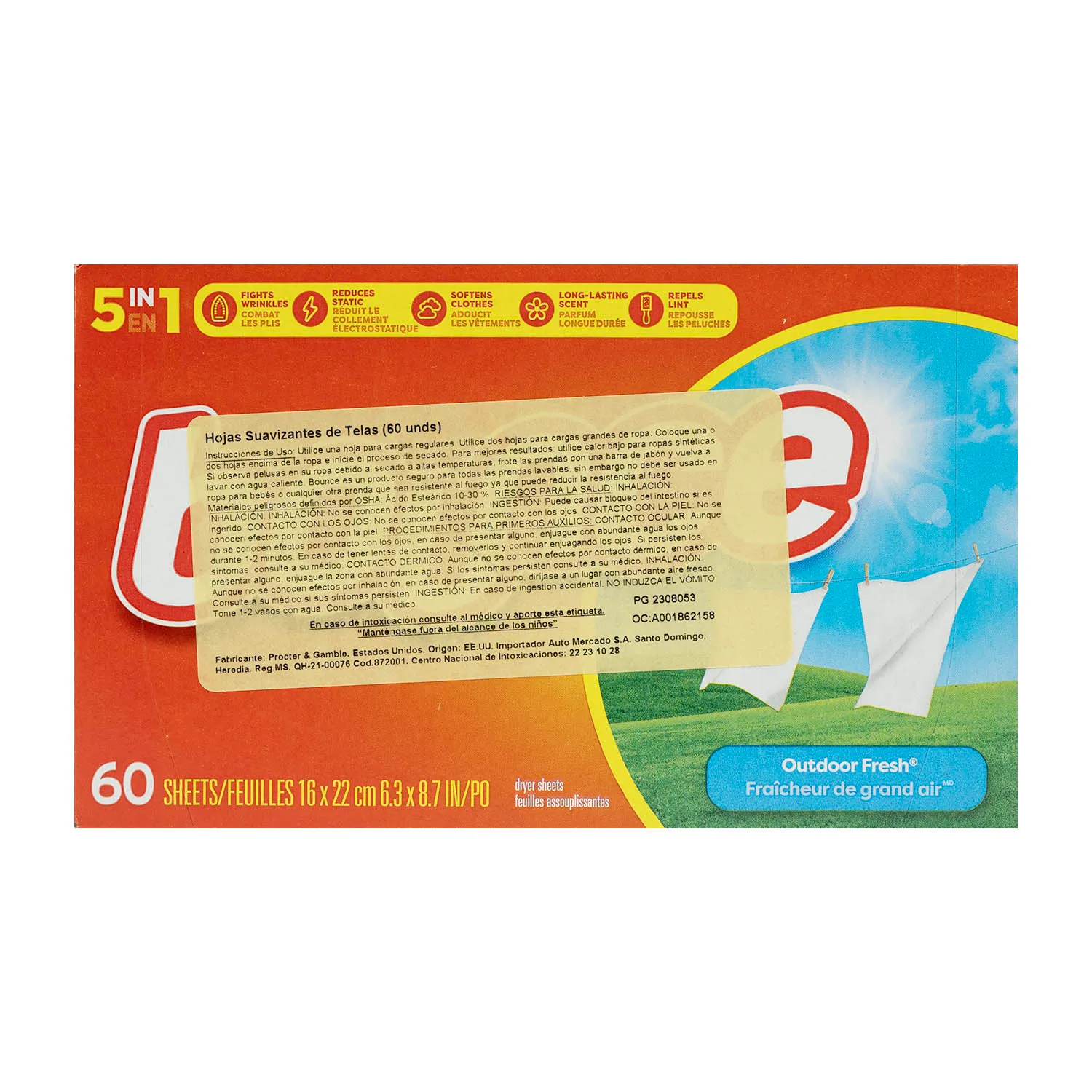 Suavizante Toalla Secadora Fresh Pelo Mascotas Bounce Caja 60 Unid